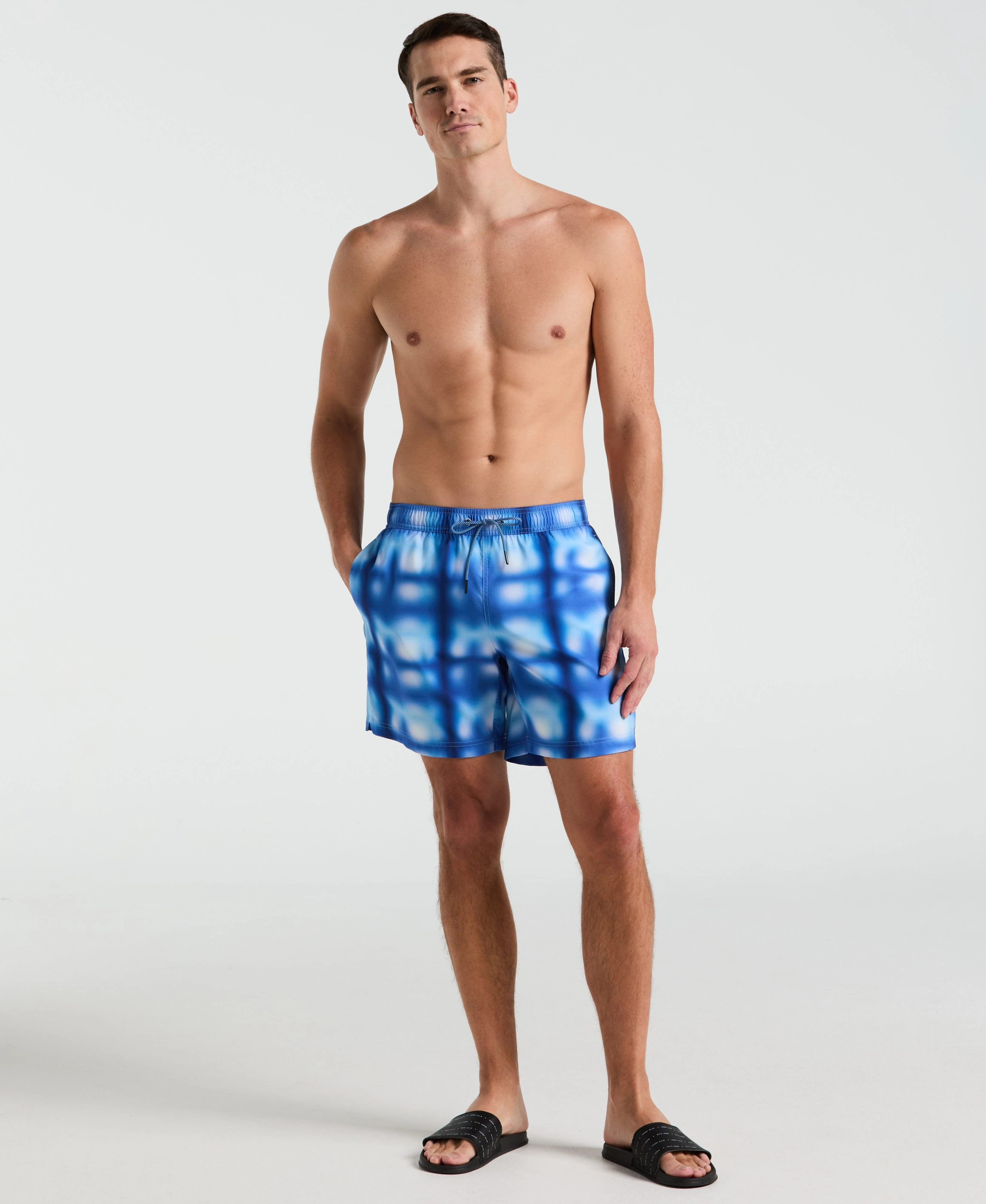 7" Blur Plaid Print Swim Short - Image 4
