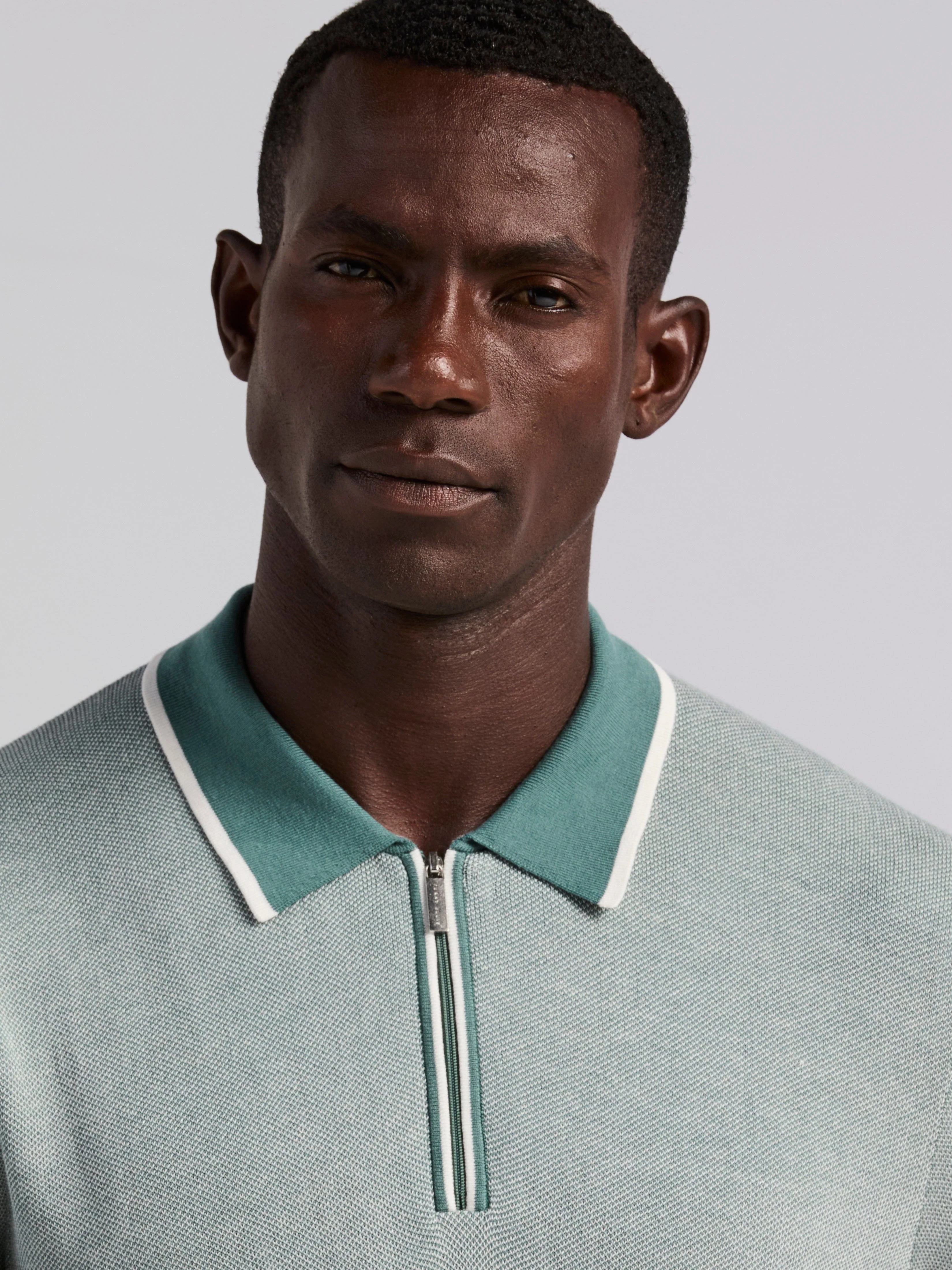 Bi-Color Stitch Zip Polo - Image 2