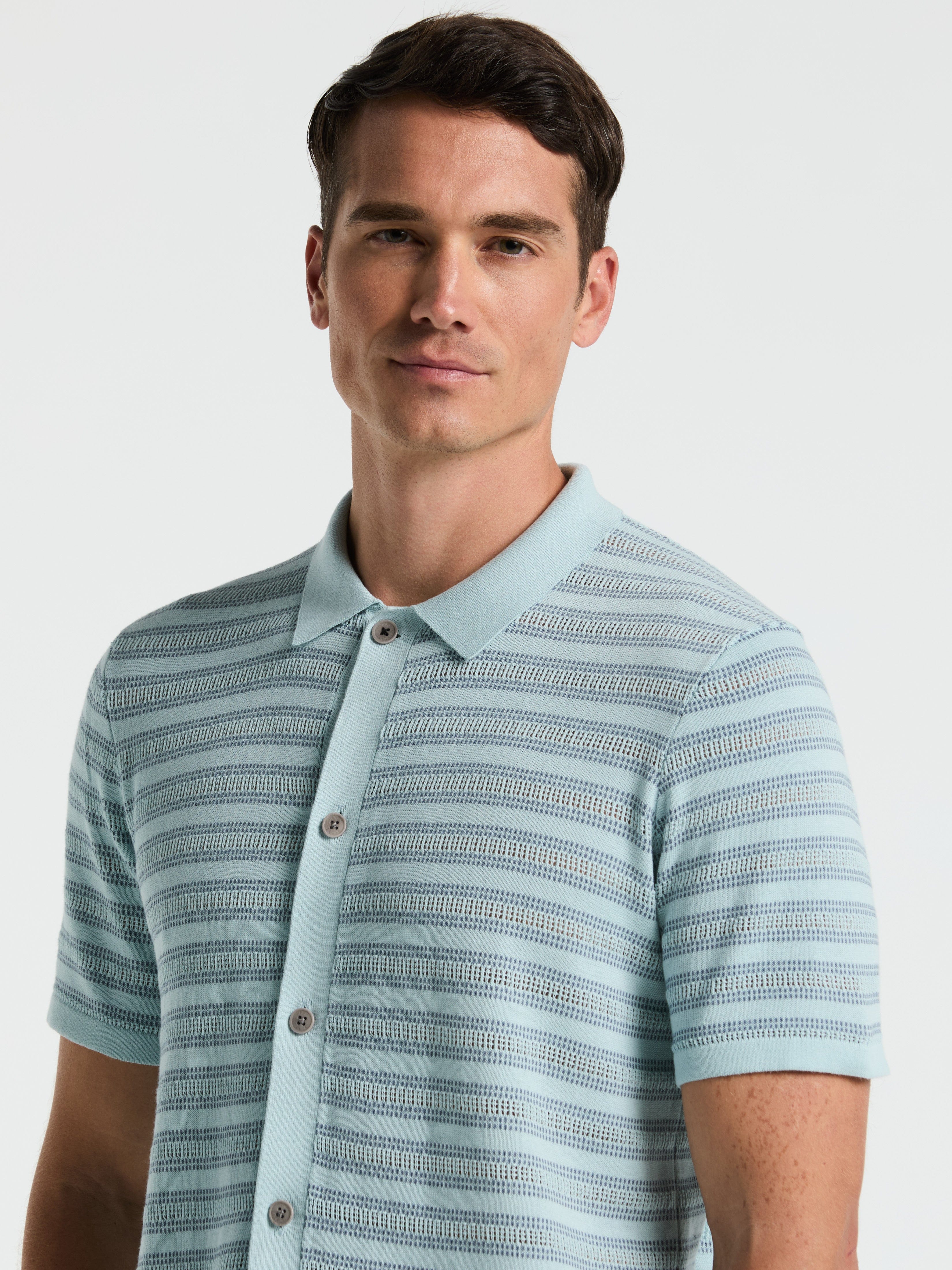 Button-Front Striped Polo Sweater - Image 3
