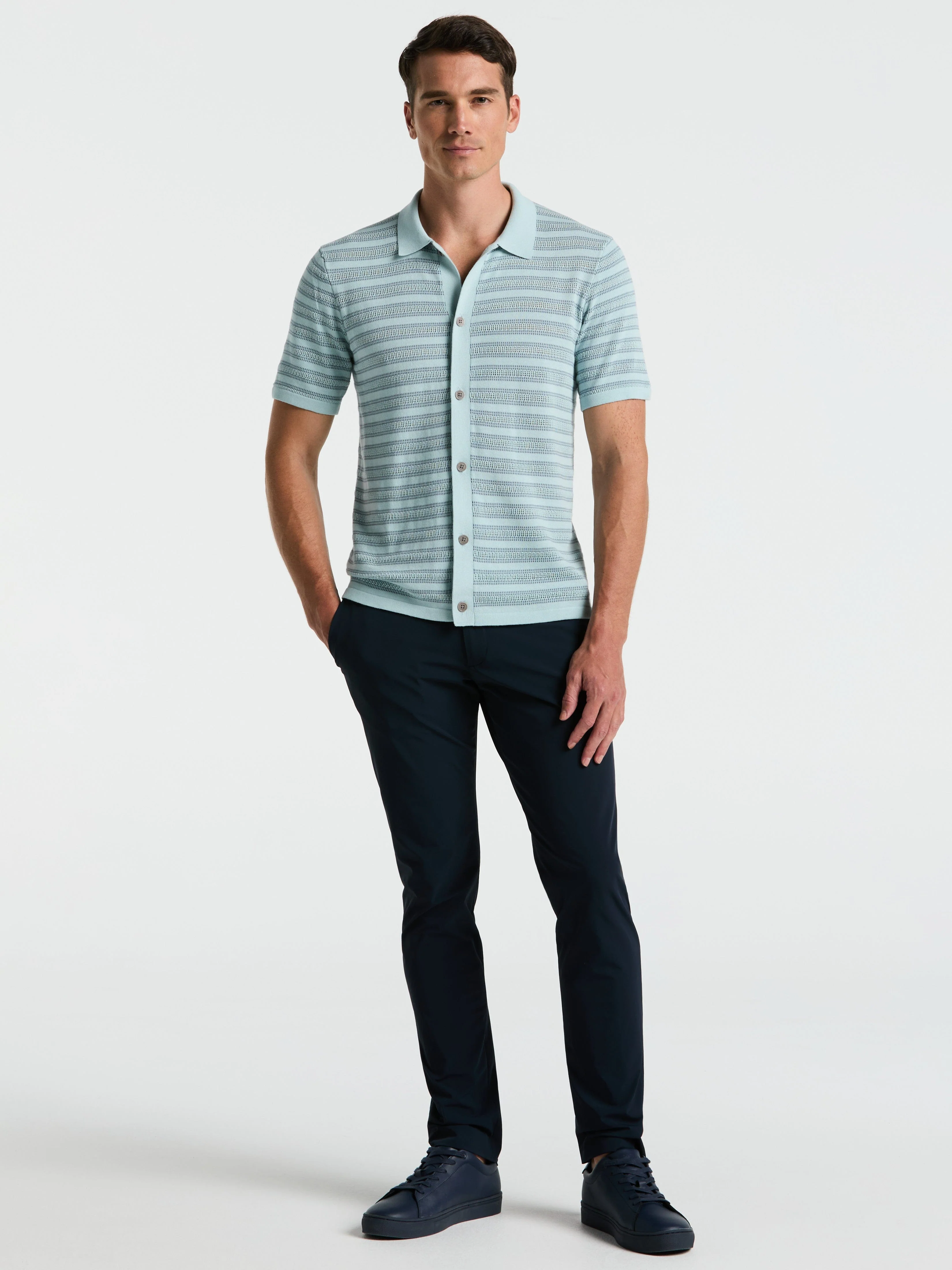 Button-Front Striped Polo Sweater - Image 4