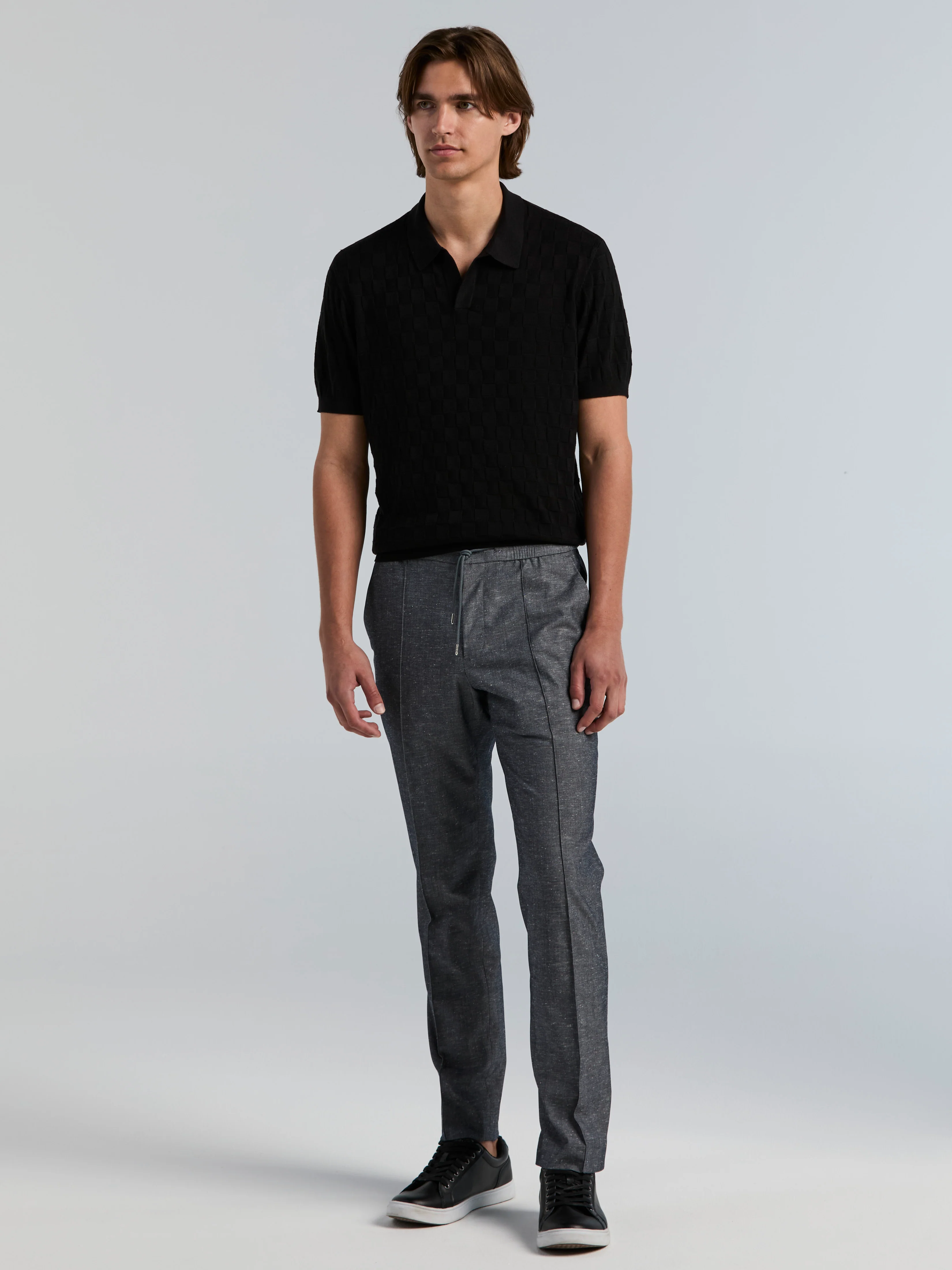 Square Pattern Open Collar Sweater Polo - Image 10