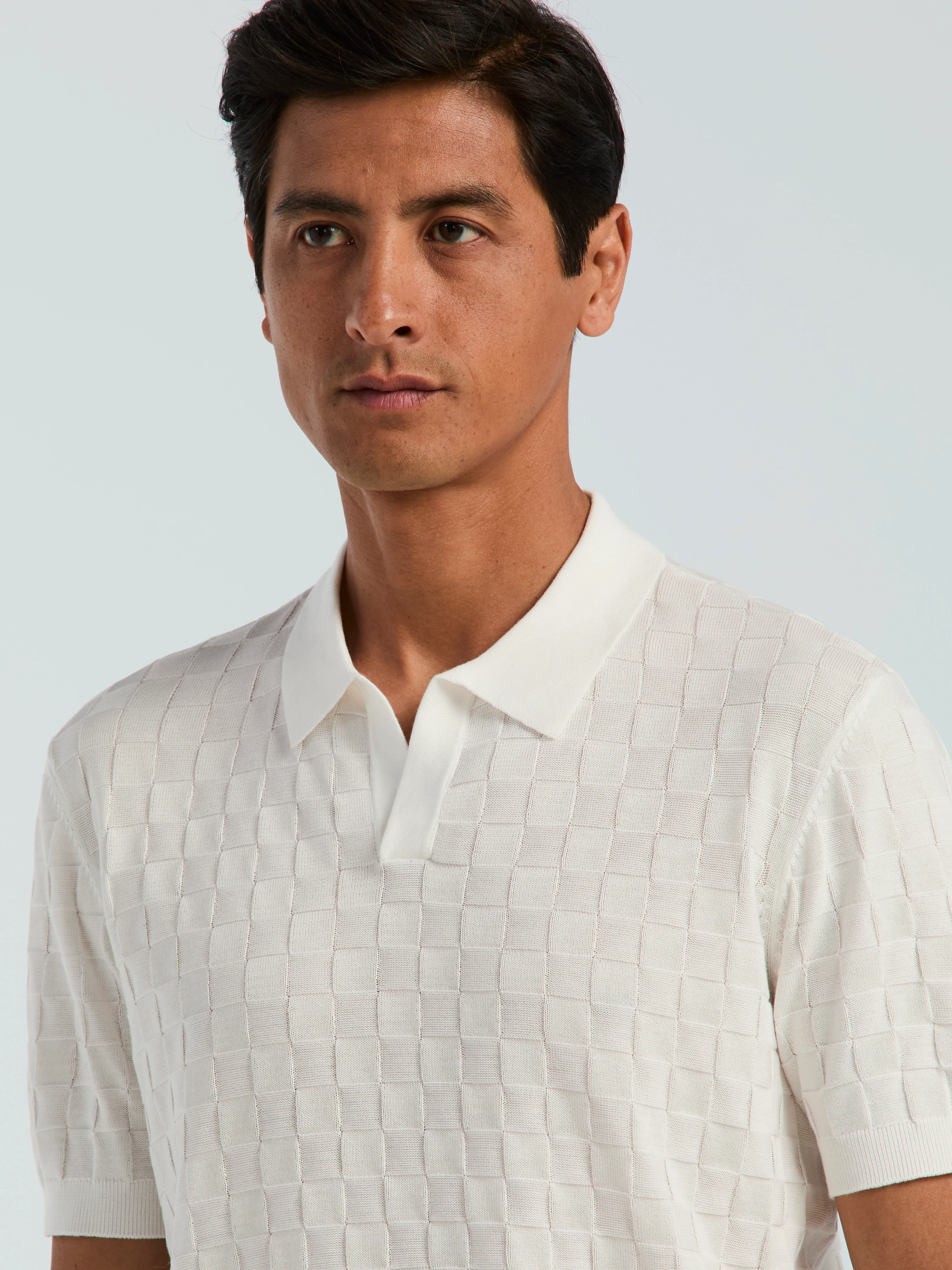 Square Pattern Open Collar Sweater Polo - Image 2