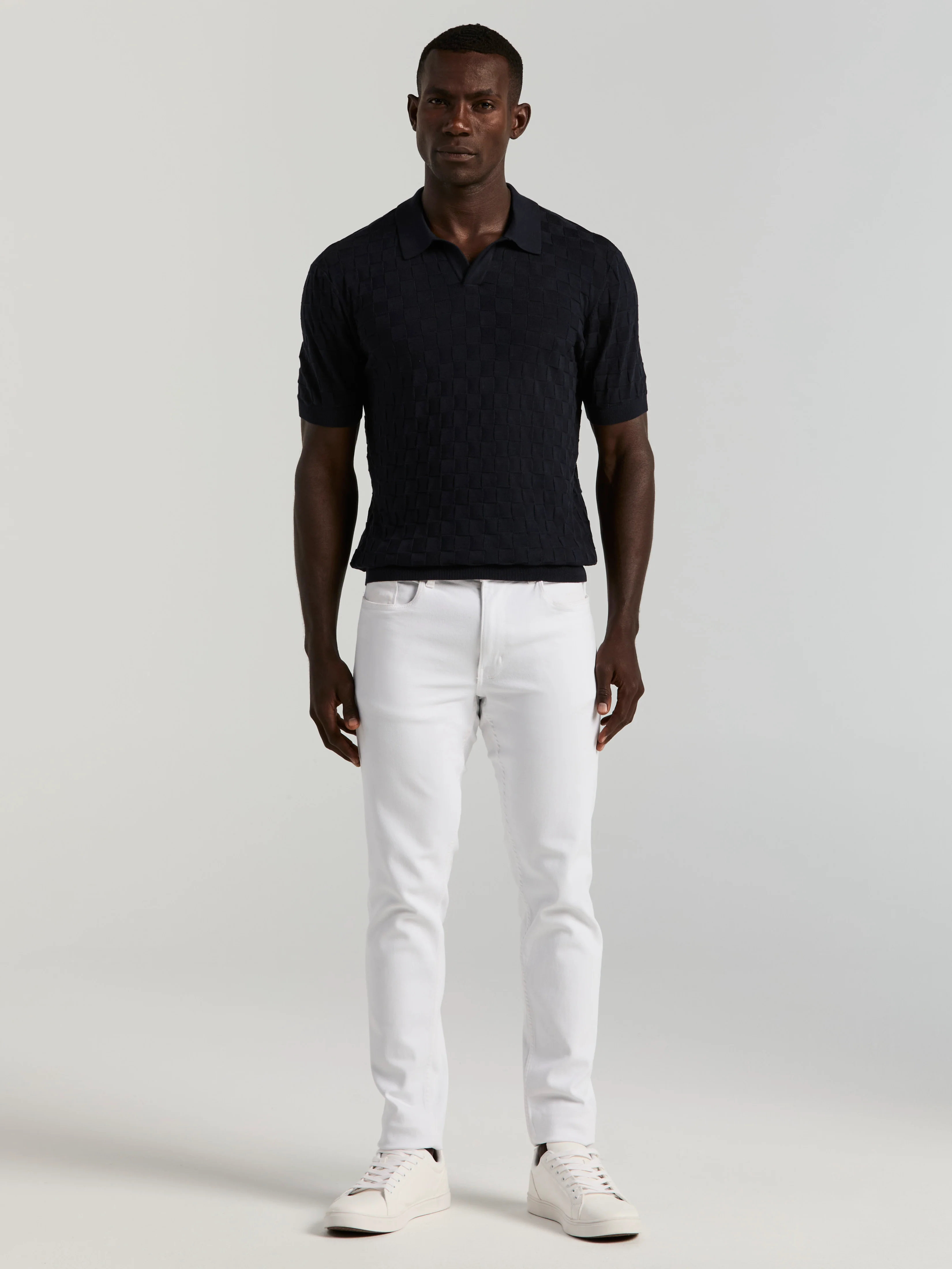 Square Pattern Open Collar Polo - Image 4