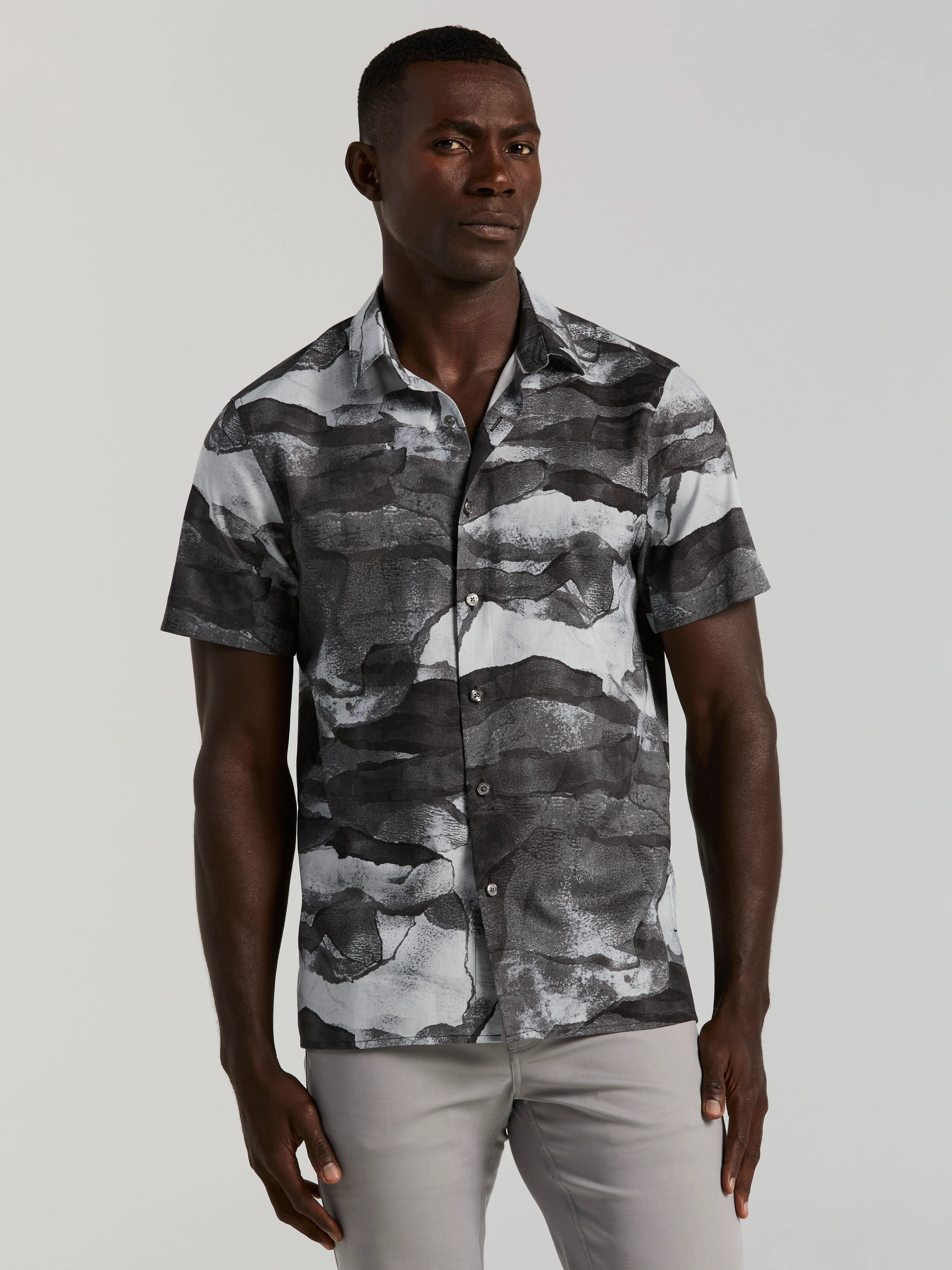 Cotton Abstract Wave Print Shirt