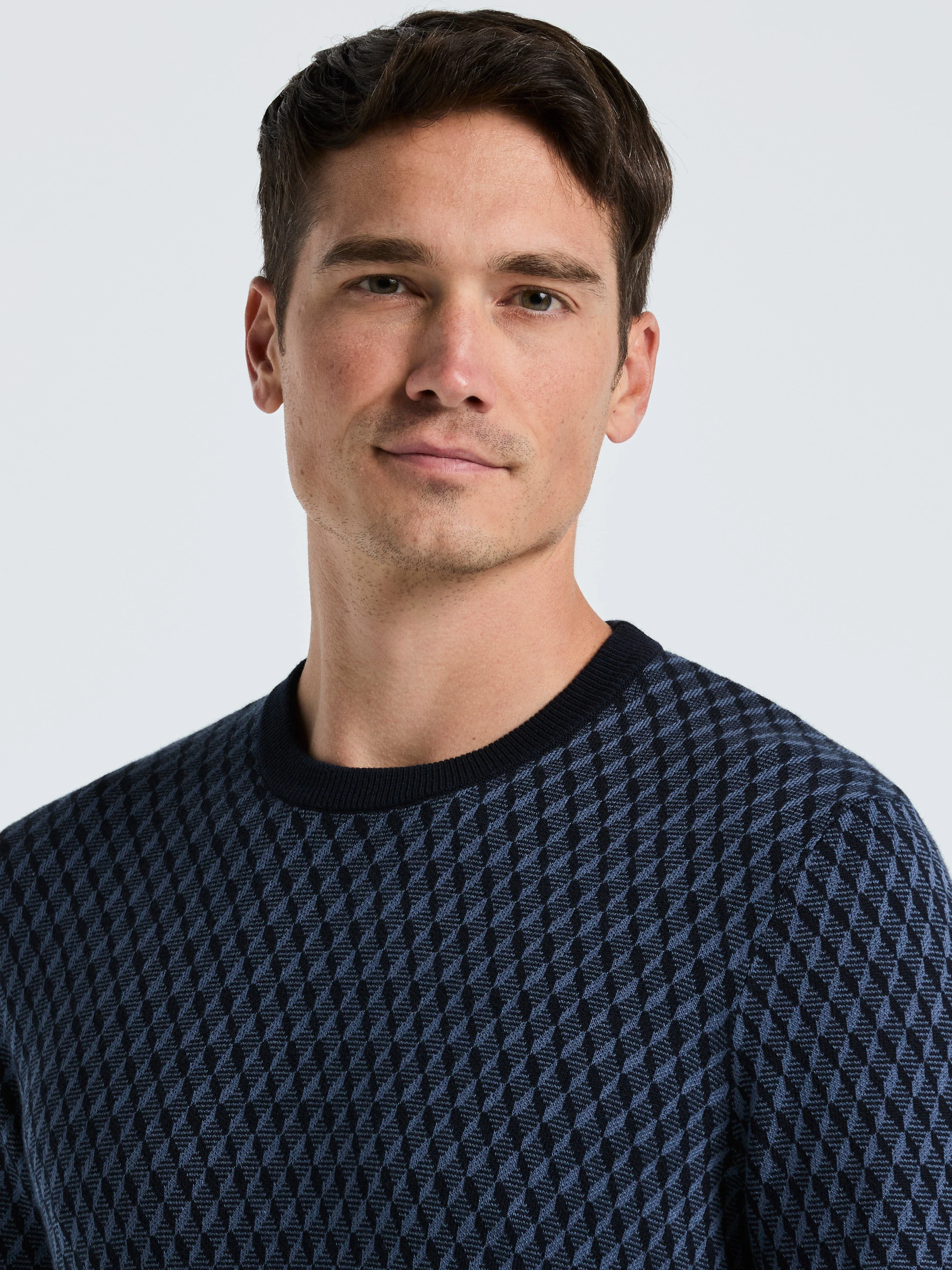 Cotton Blend Geo Jacquard Crew Neck Sweater - Image 2