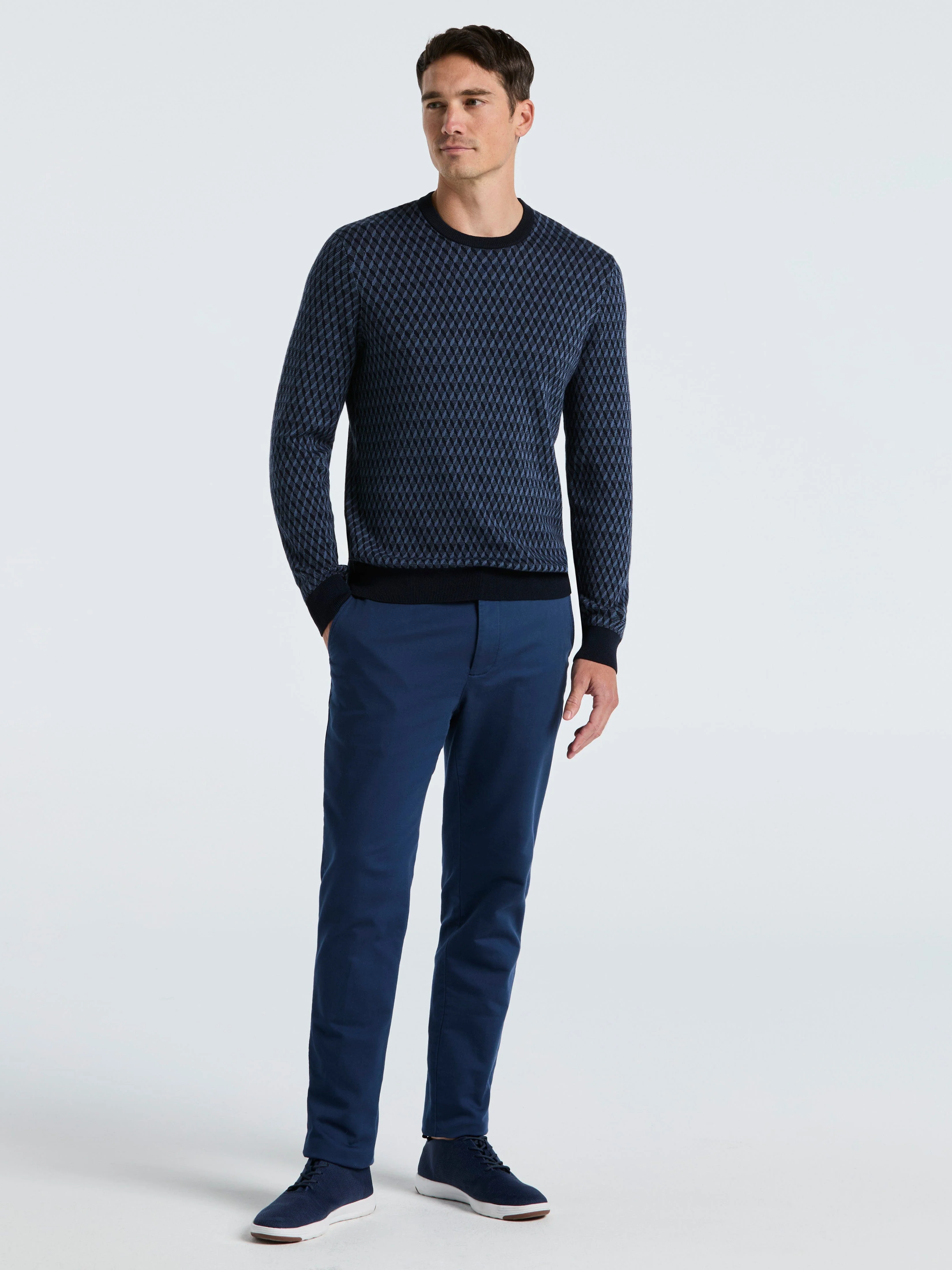 Cotton Blend Geo Jacquard Crew Neck Sweater - Image 4