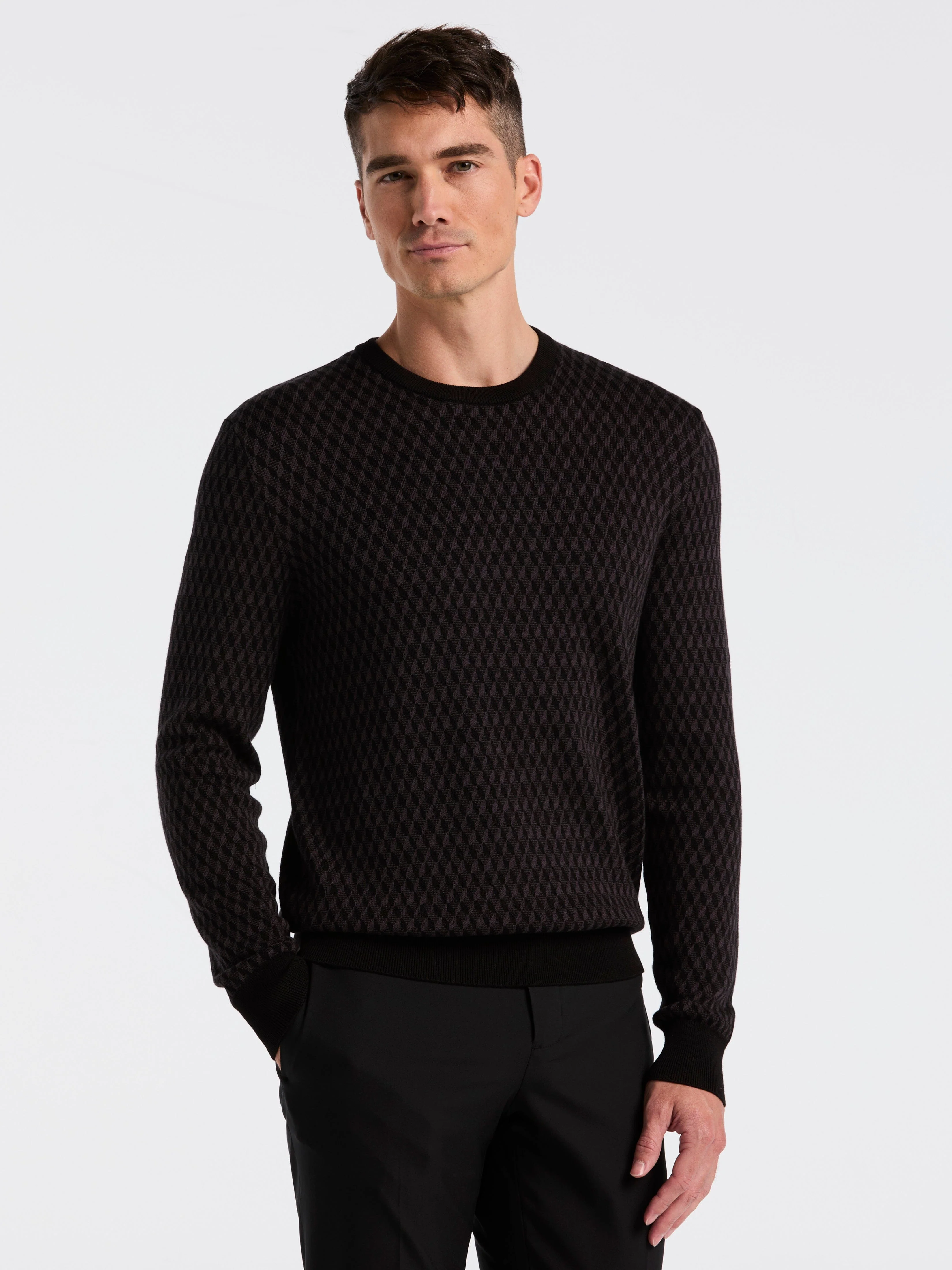 Cotton Blend Geo Jacquard Crew Neck Sweater - Image 5