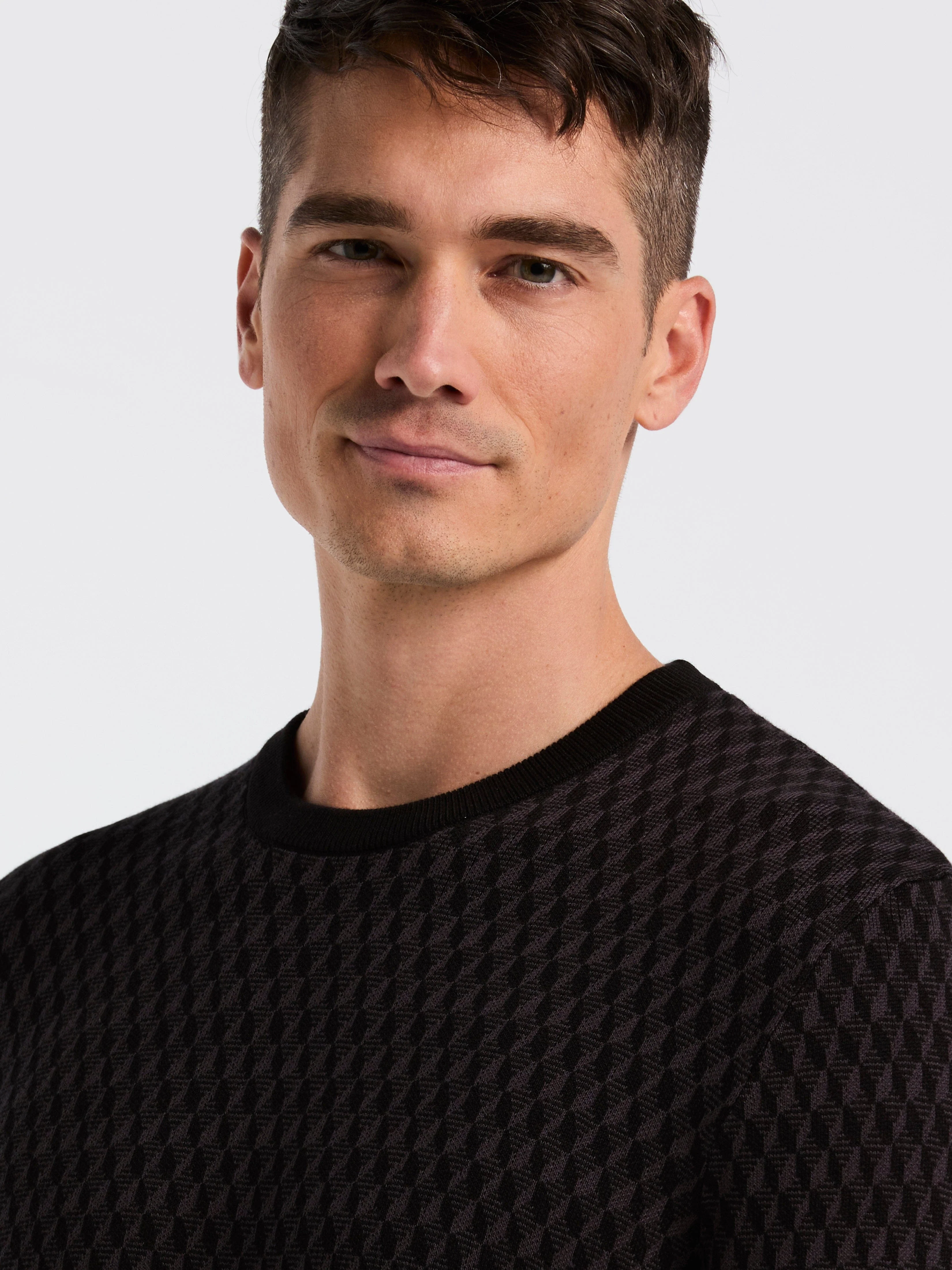 Cotton Blend Geo Jacquard Crew Neck Sweater - Image 6