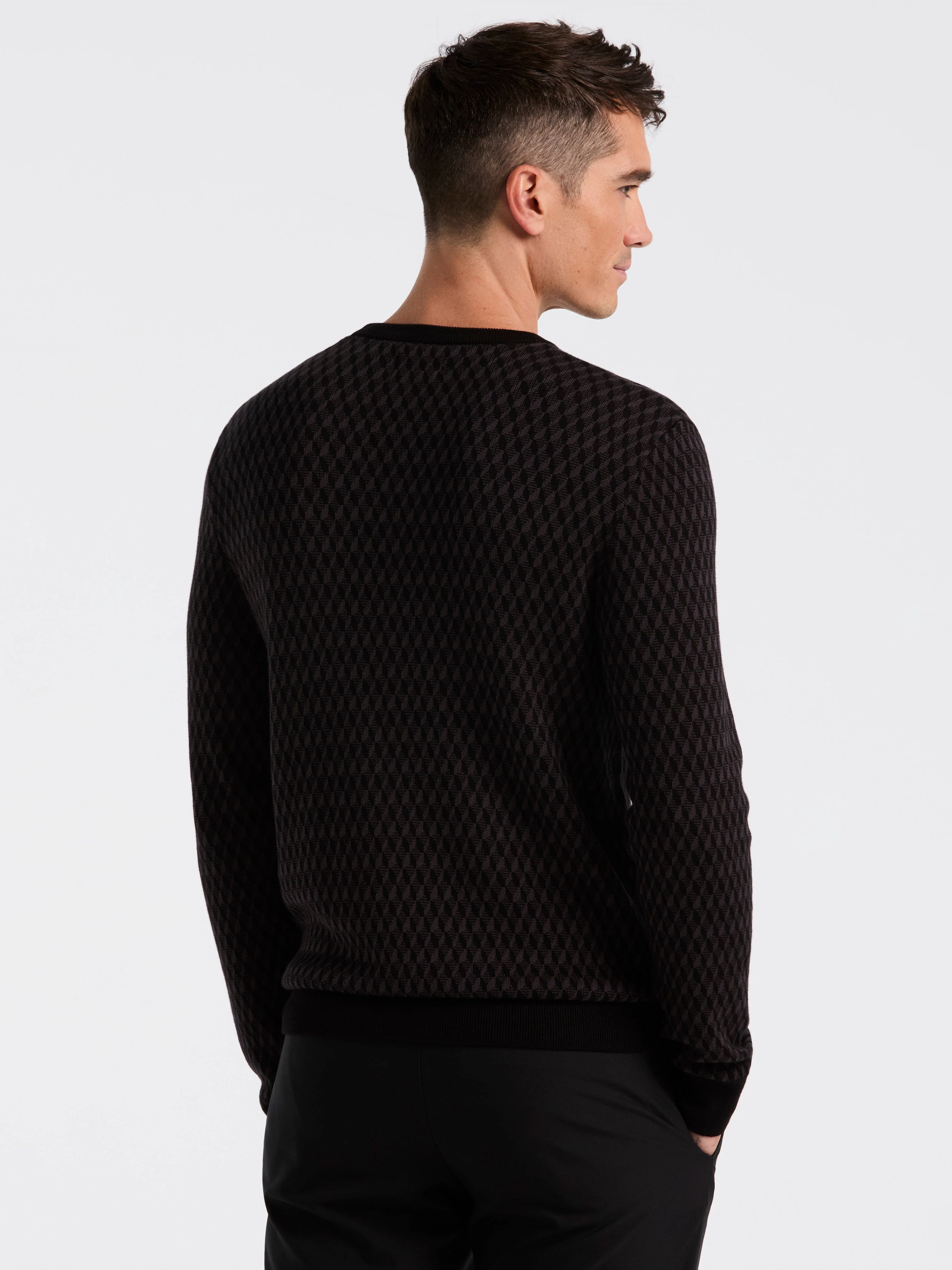 Cotton Blend Geo Jacquard Crew Neck Sweater - Image 7