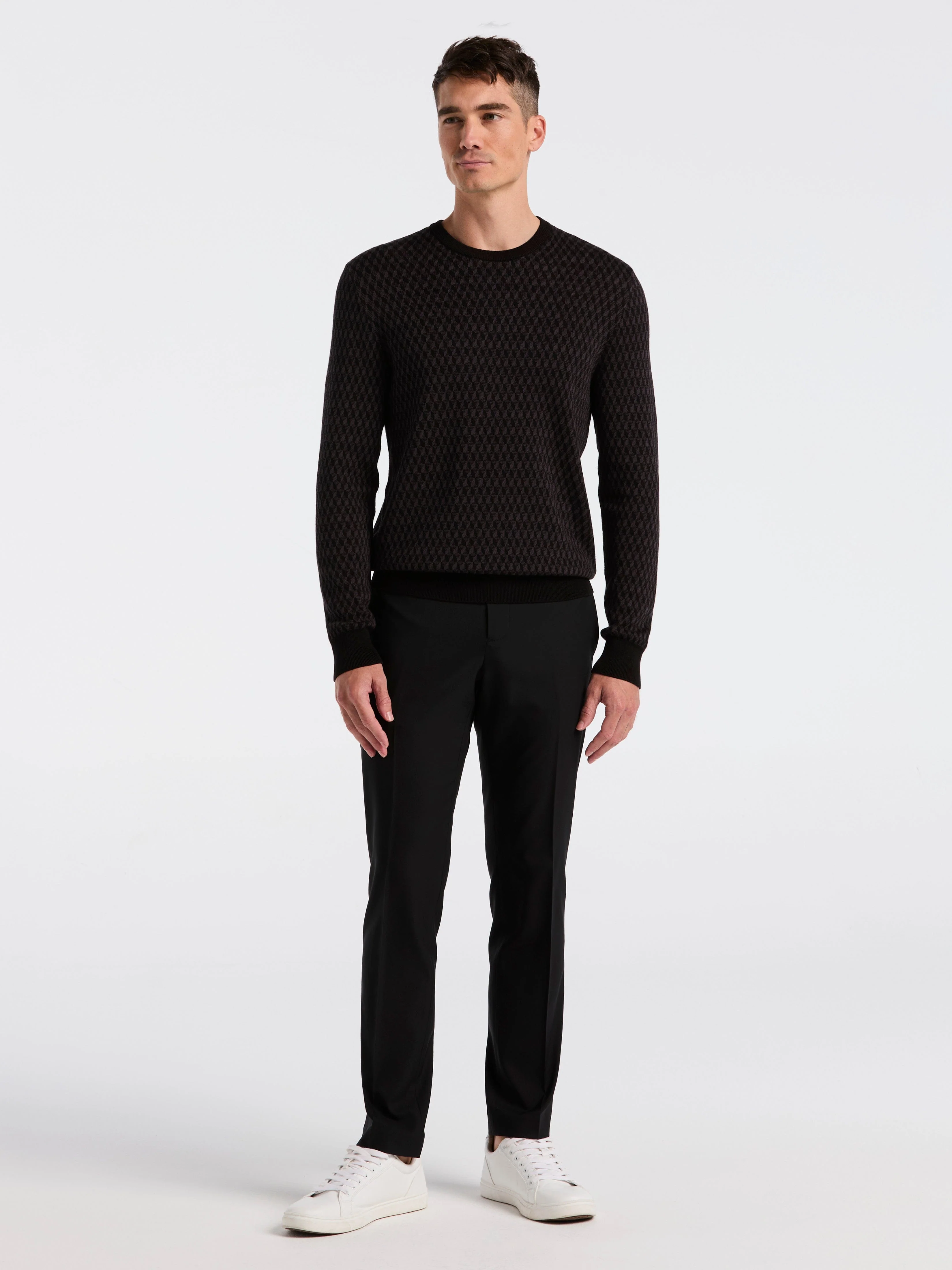 Cotton Blend Geo Jacquard Crew Neck Sweater - Image 8
