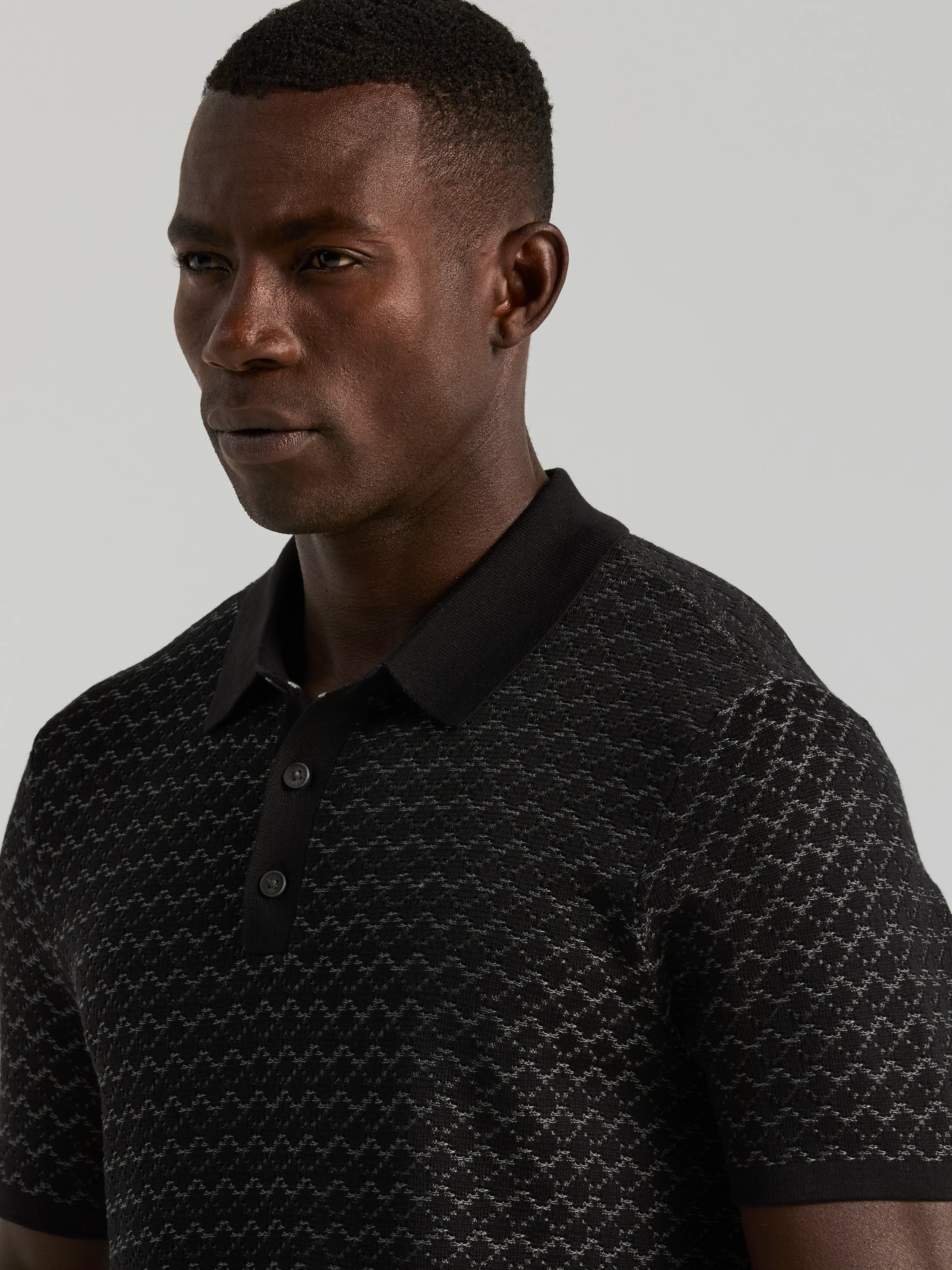 Cotton Jacquard 3 Button Sweater Polo - Image 2