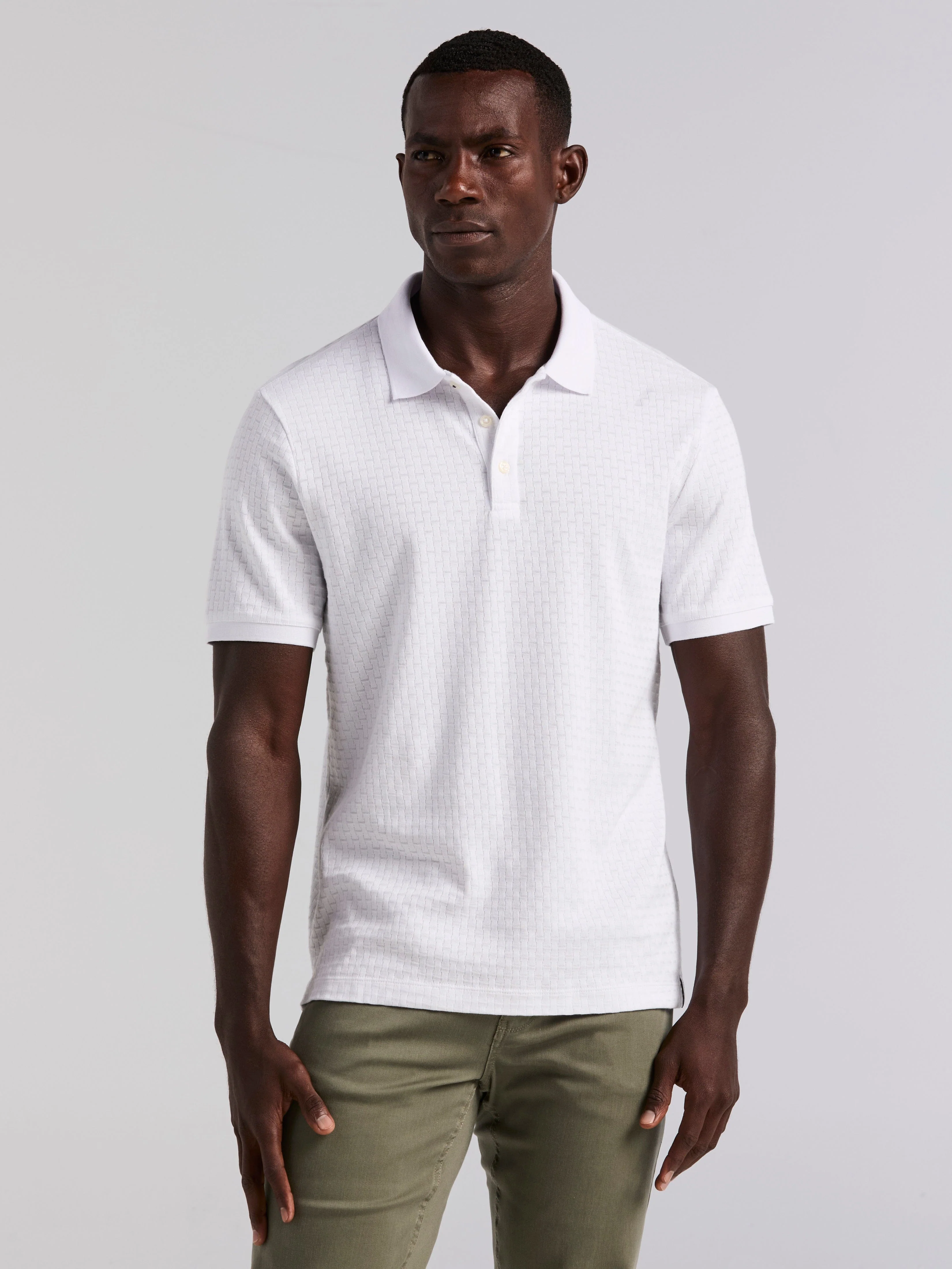 Textured Geometric 3 Button Polo