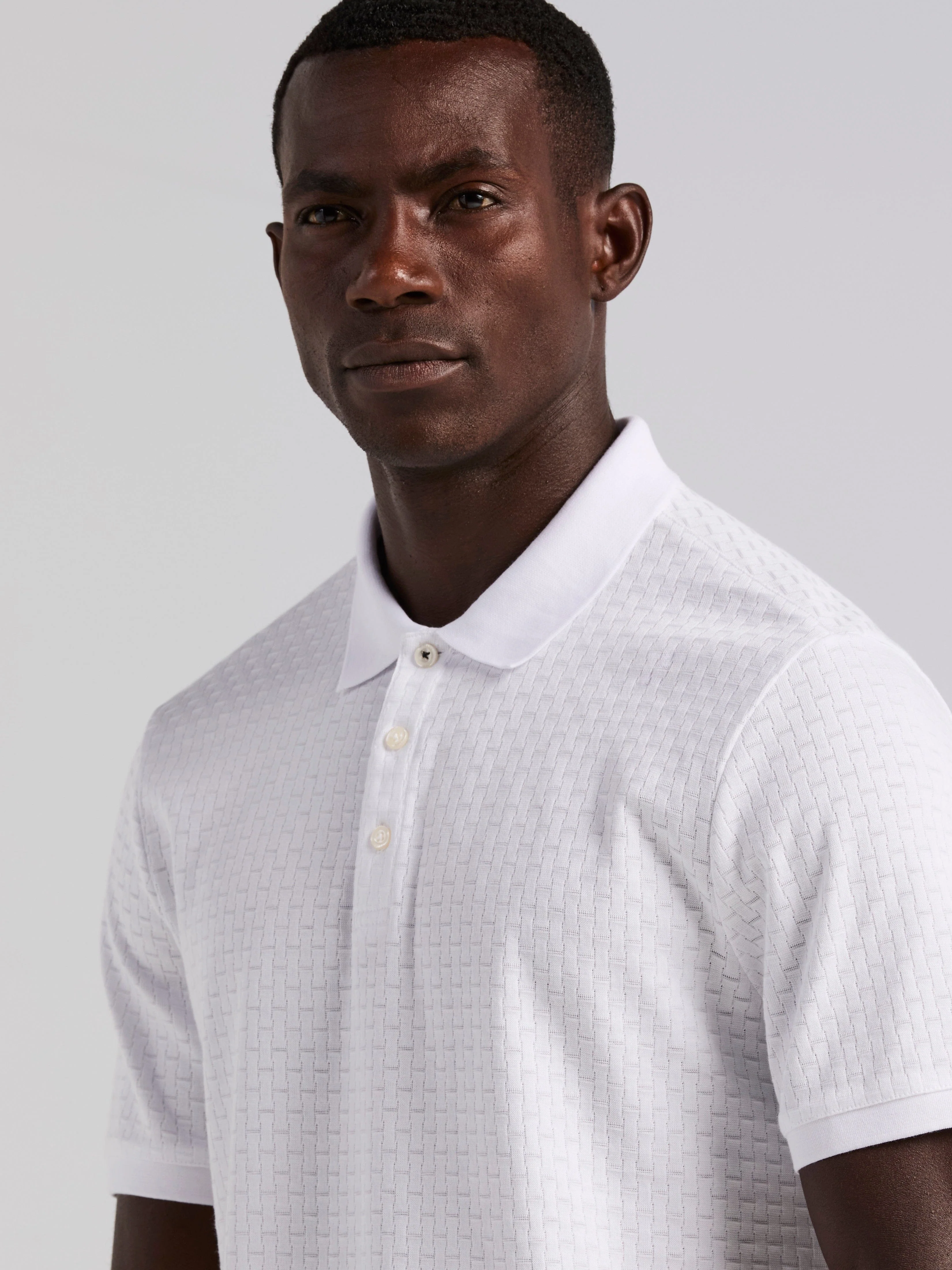 Textured Geometric 3 Button Polo - Image 2