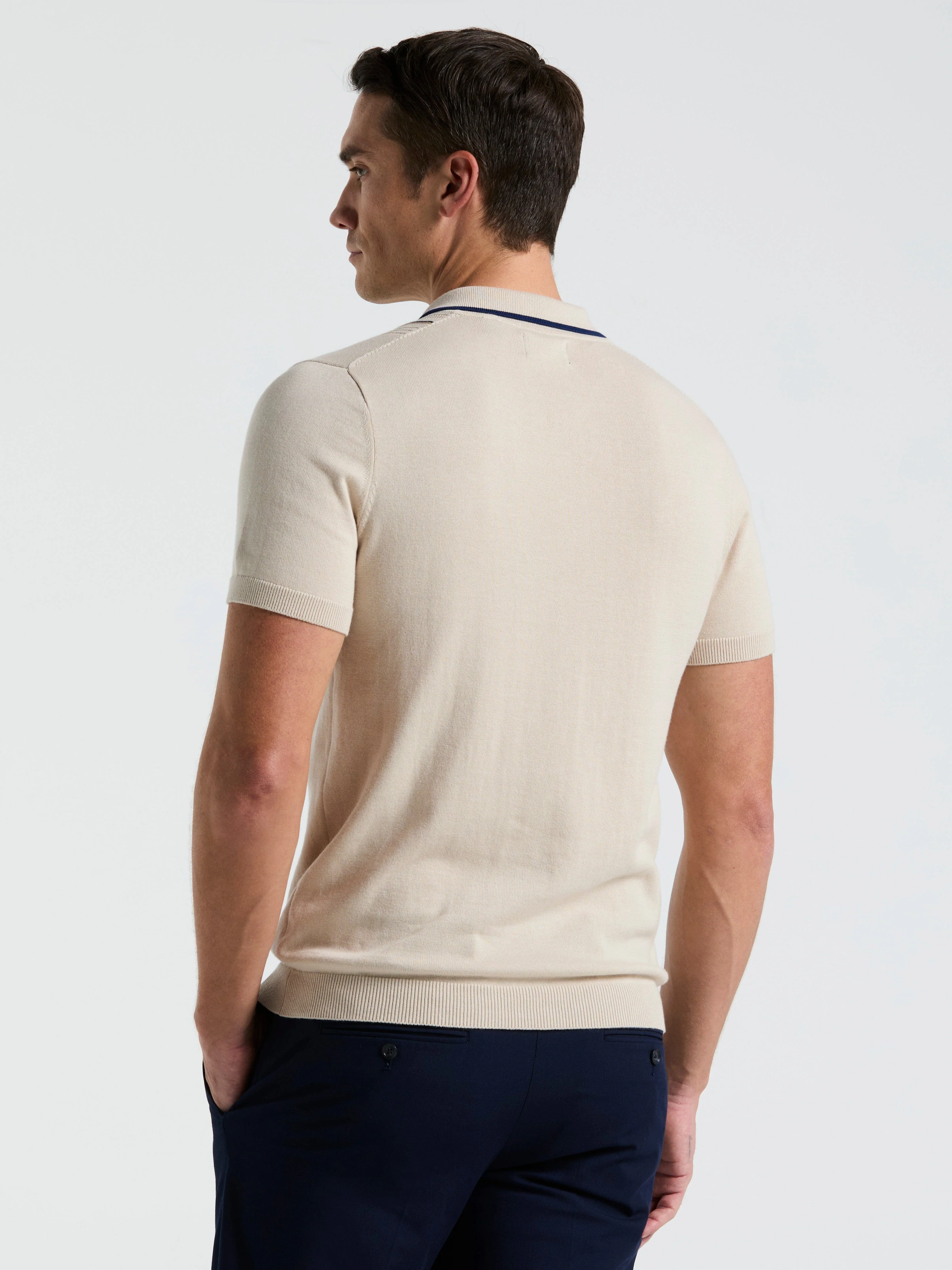 Cotton Mesh Vertical Stripe Print Button Polo - Image 2