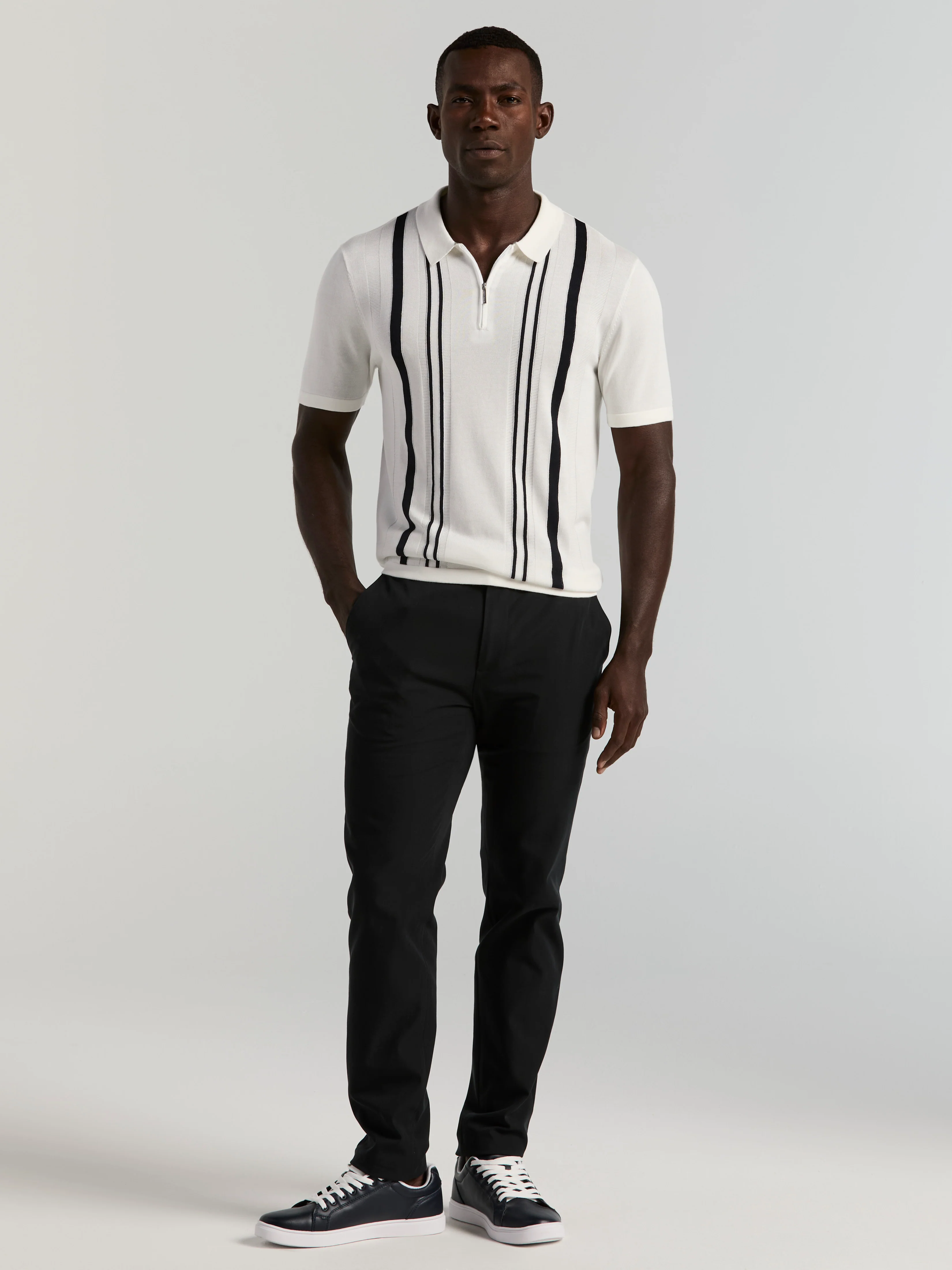 Cotton Modal Stripe Polo Sweater - Image 5