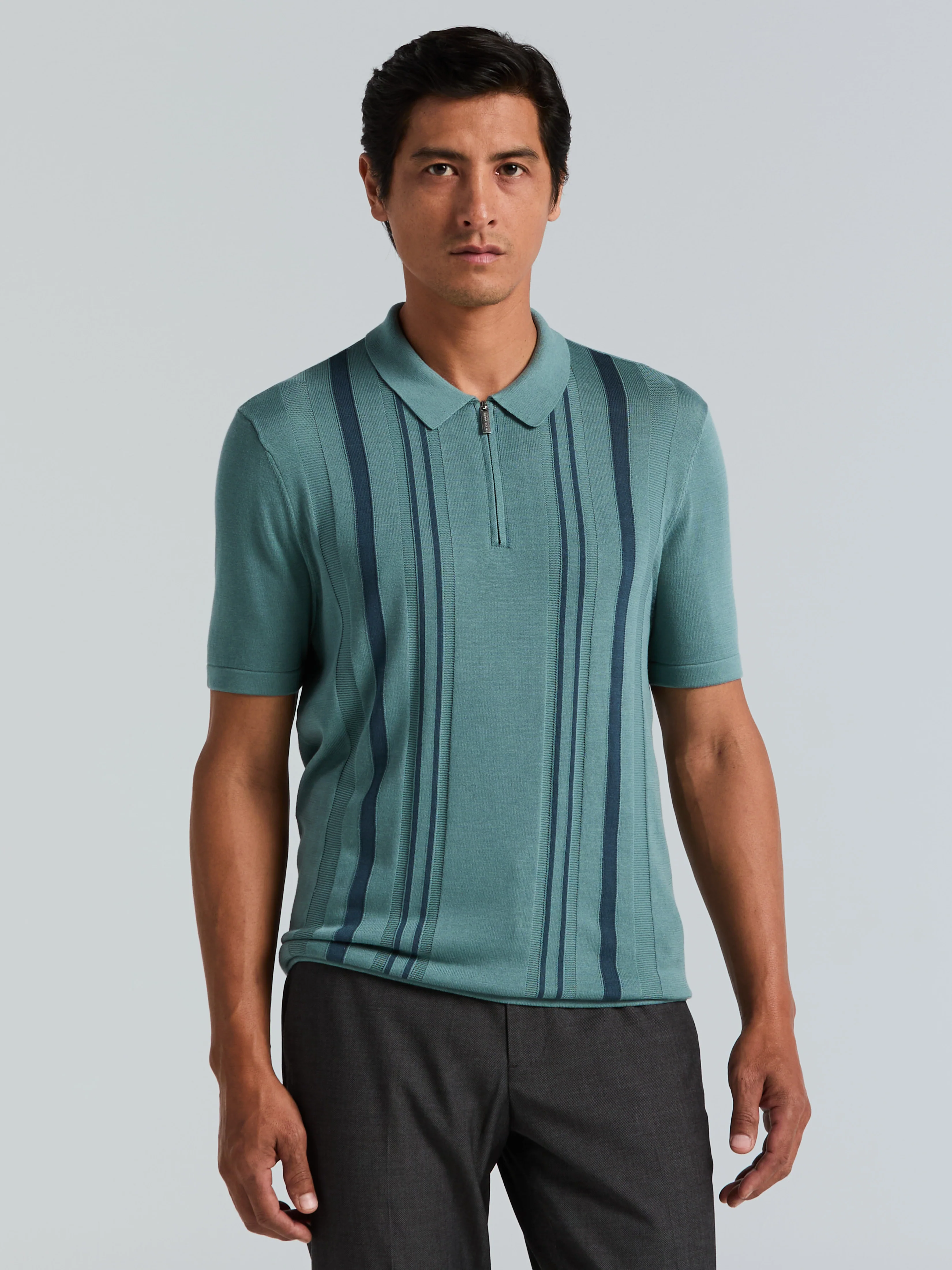 Cotton Modal Stripe Polo Sweater - Image 7
