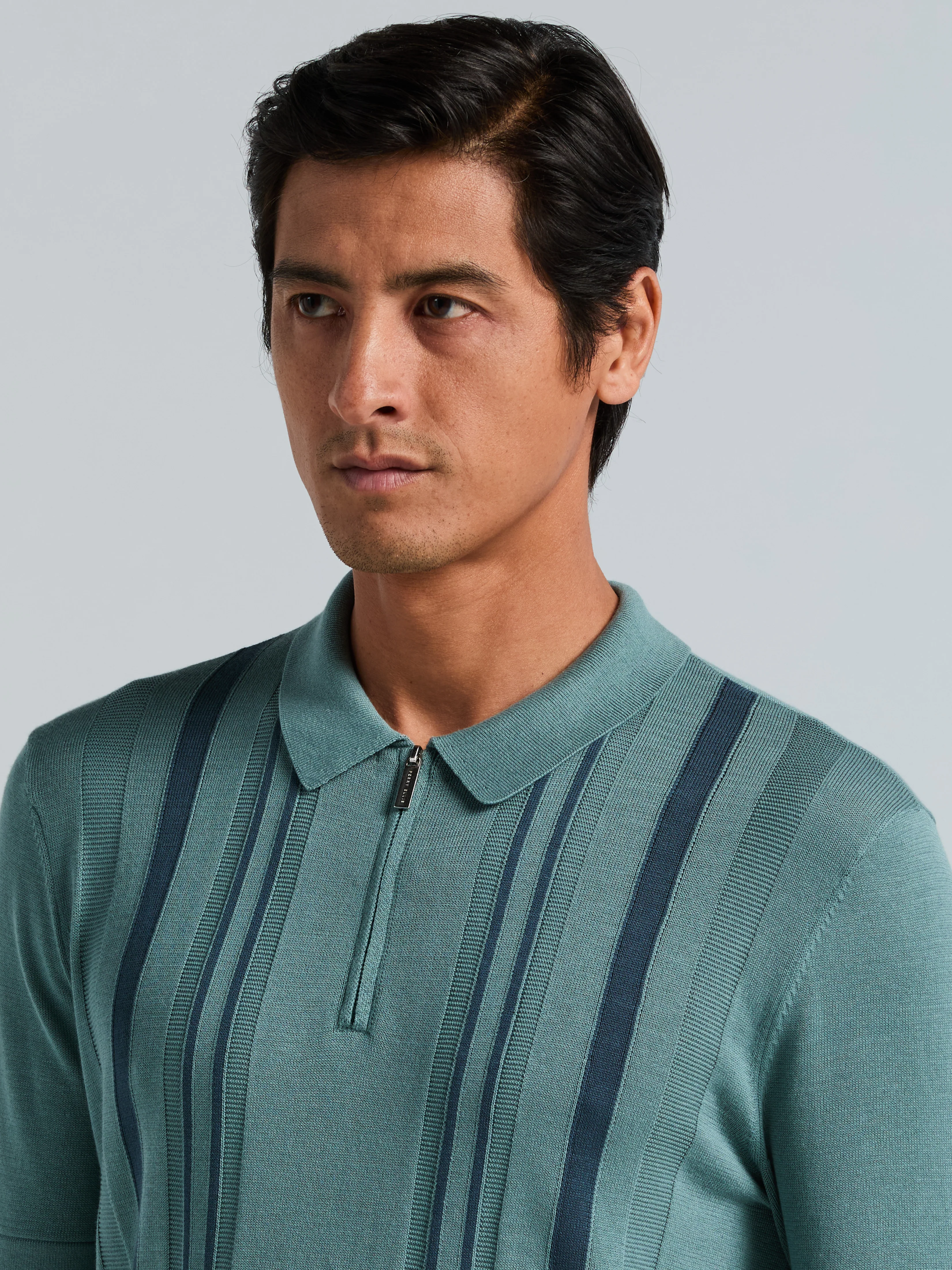 Cotton Modal Stripe Polo Sweater - Image 8