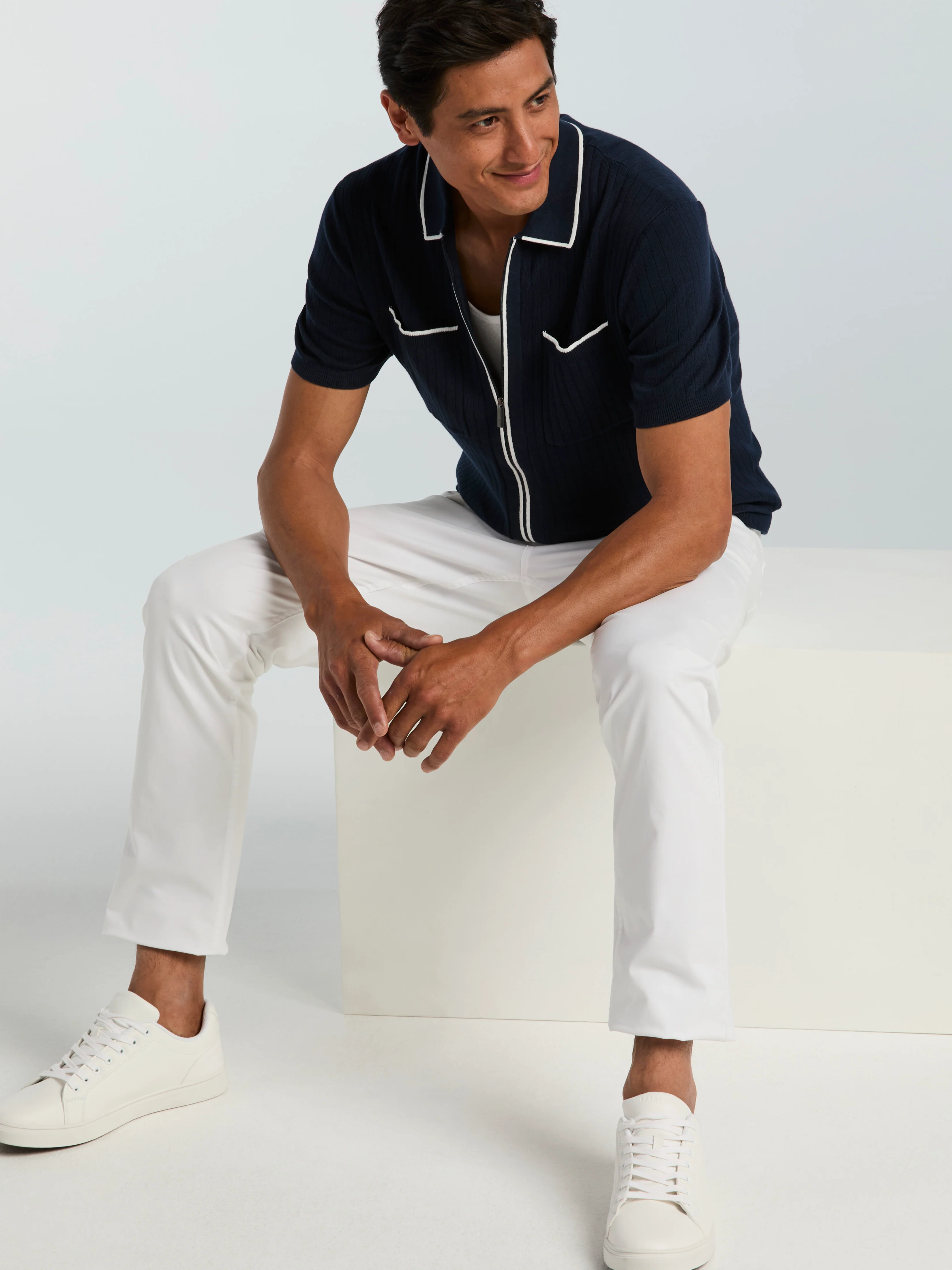 Cotton Tipped Ribbed Full Zip Sweater Polo - Image 5