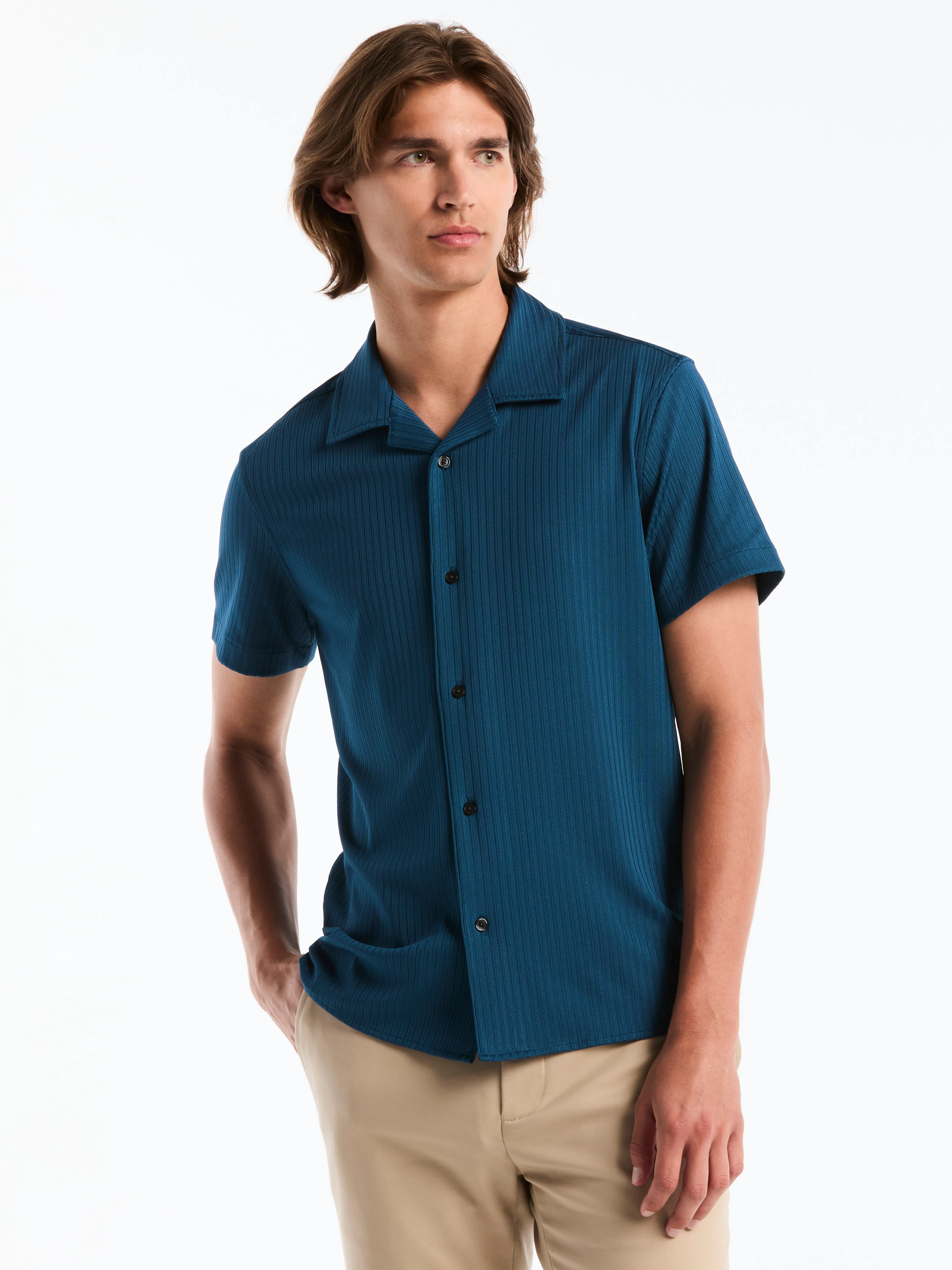 Ribbed Camp Collar Knit Shirt