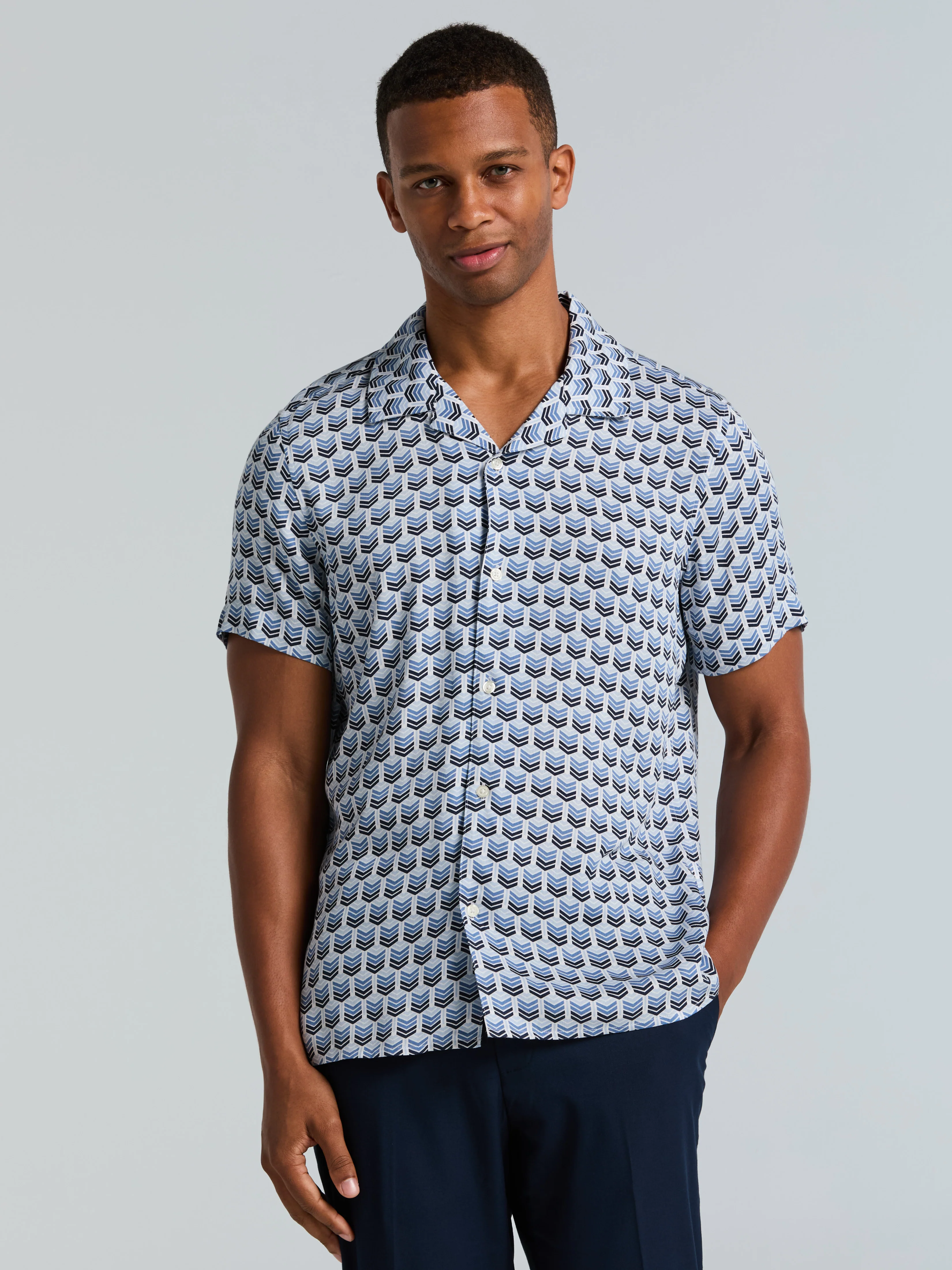 Dobby Print Camp Collar Shirt - Image 13