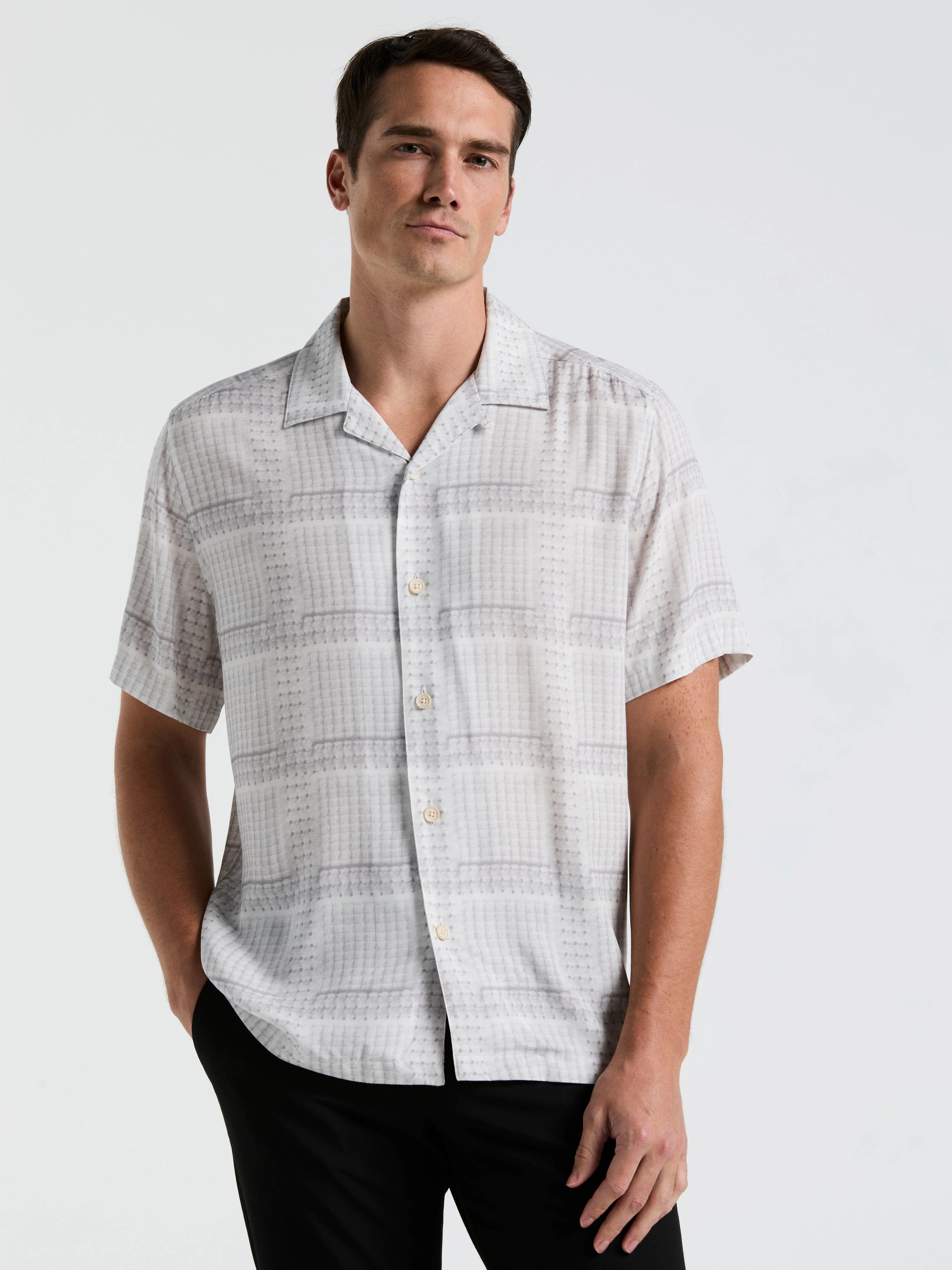EcoVero™ Camp Collar Textured Print Shirt