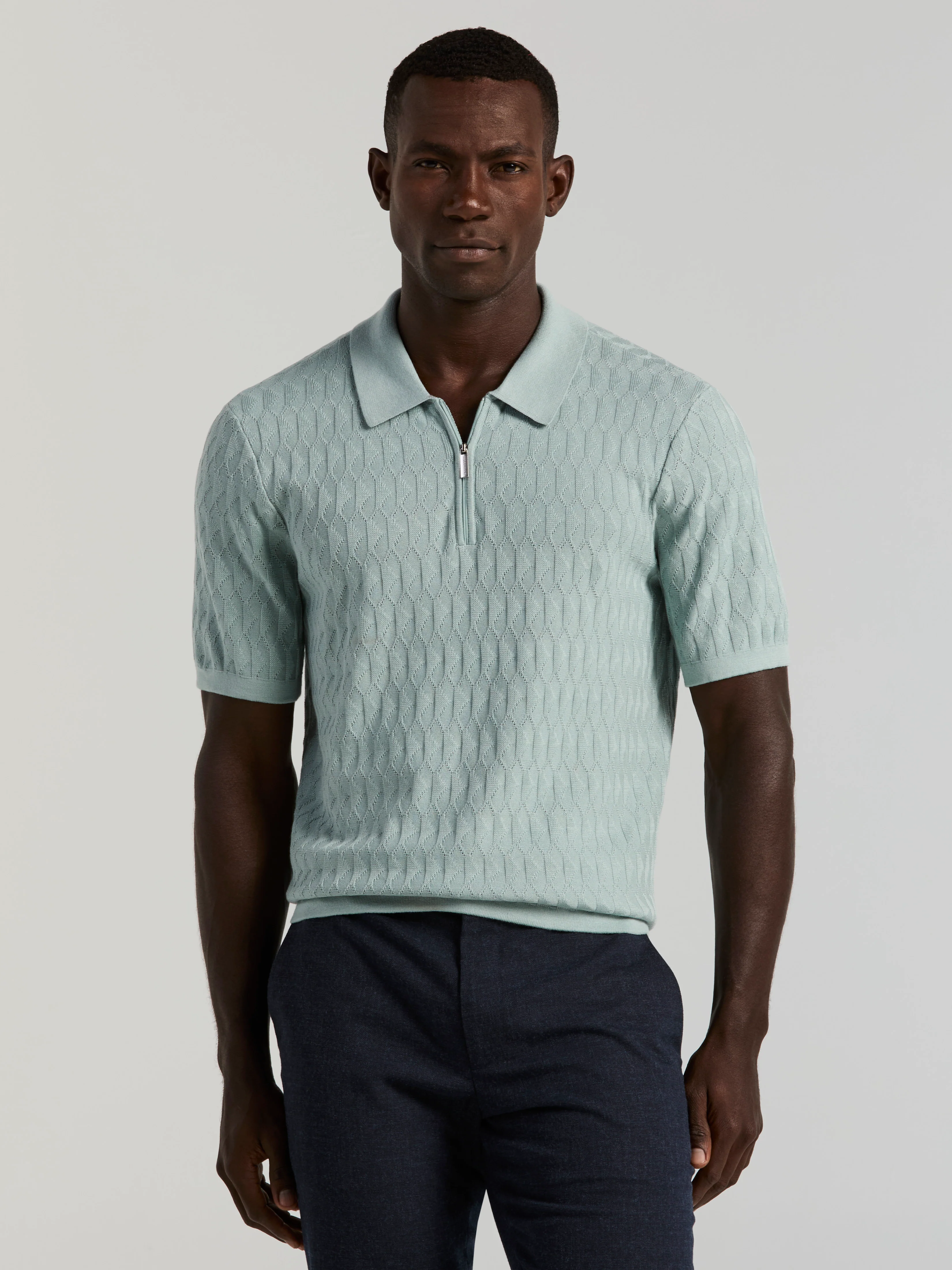 Geometric Pattern Zip Sweater Polo - Image 11