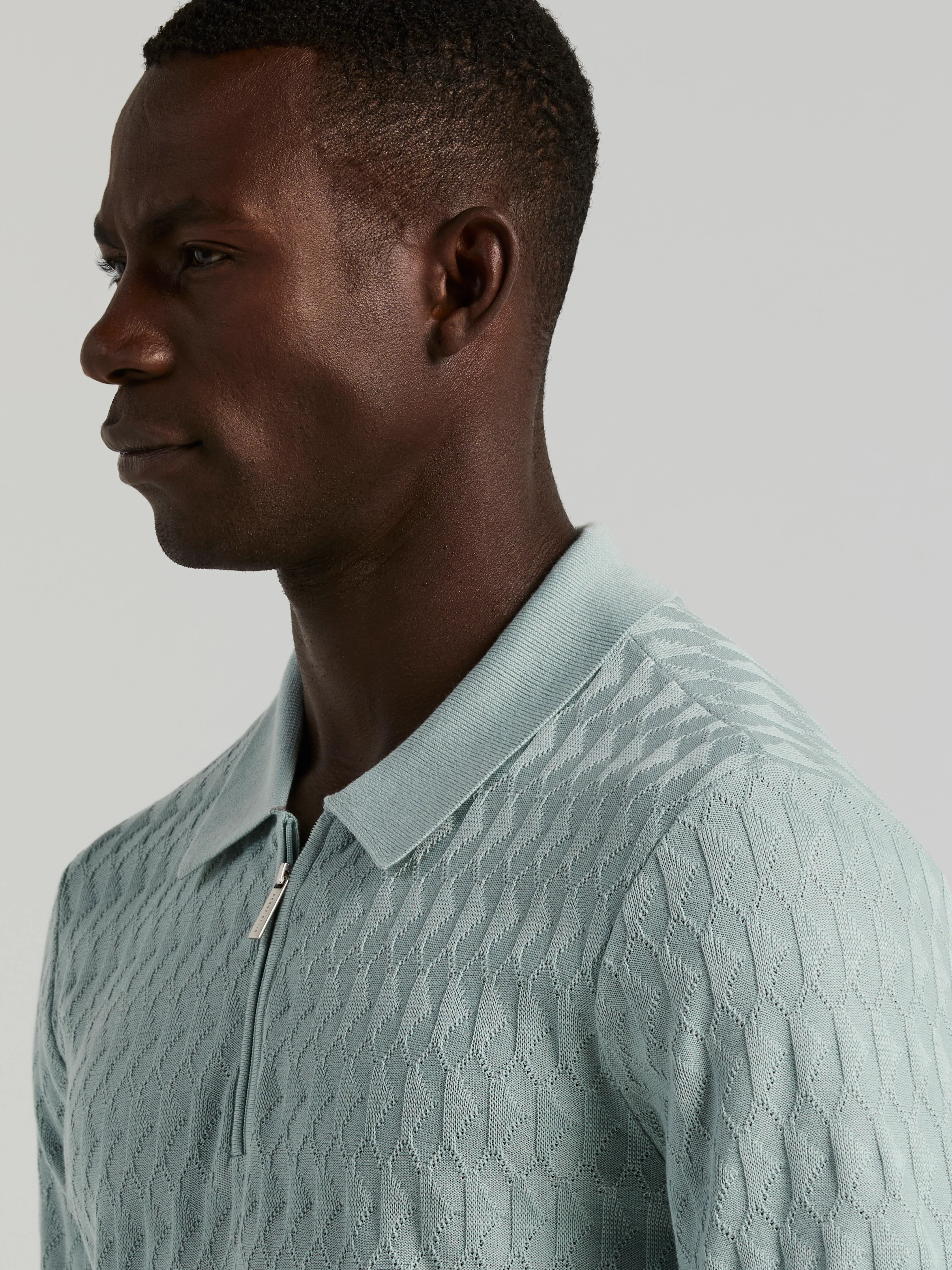 Geometric Pattern Zip Sweater Polo - Image 12