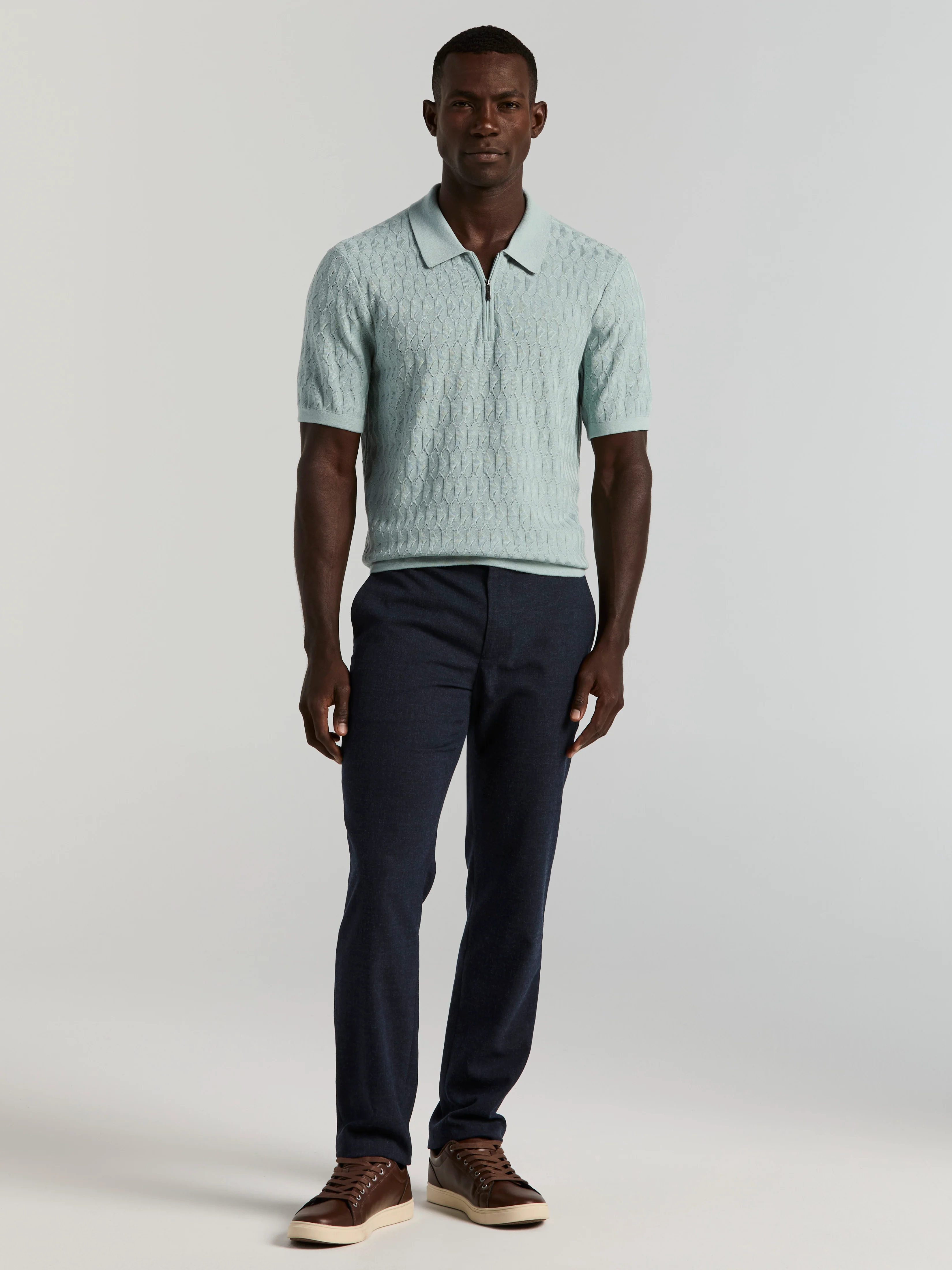Geometric Pattern Zip Sweater Polo - Image 14