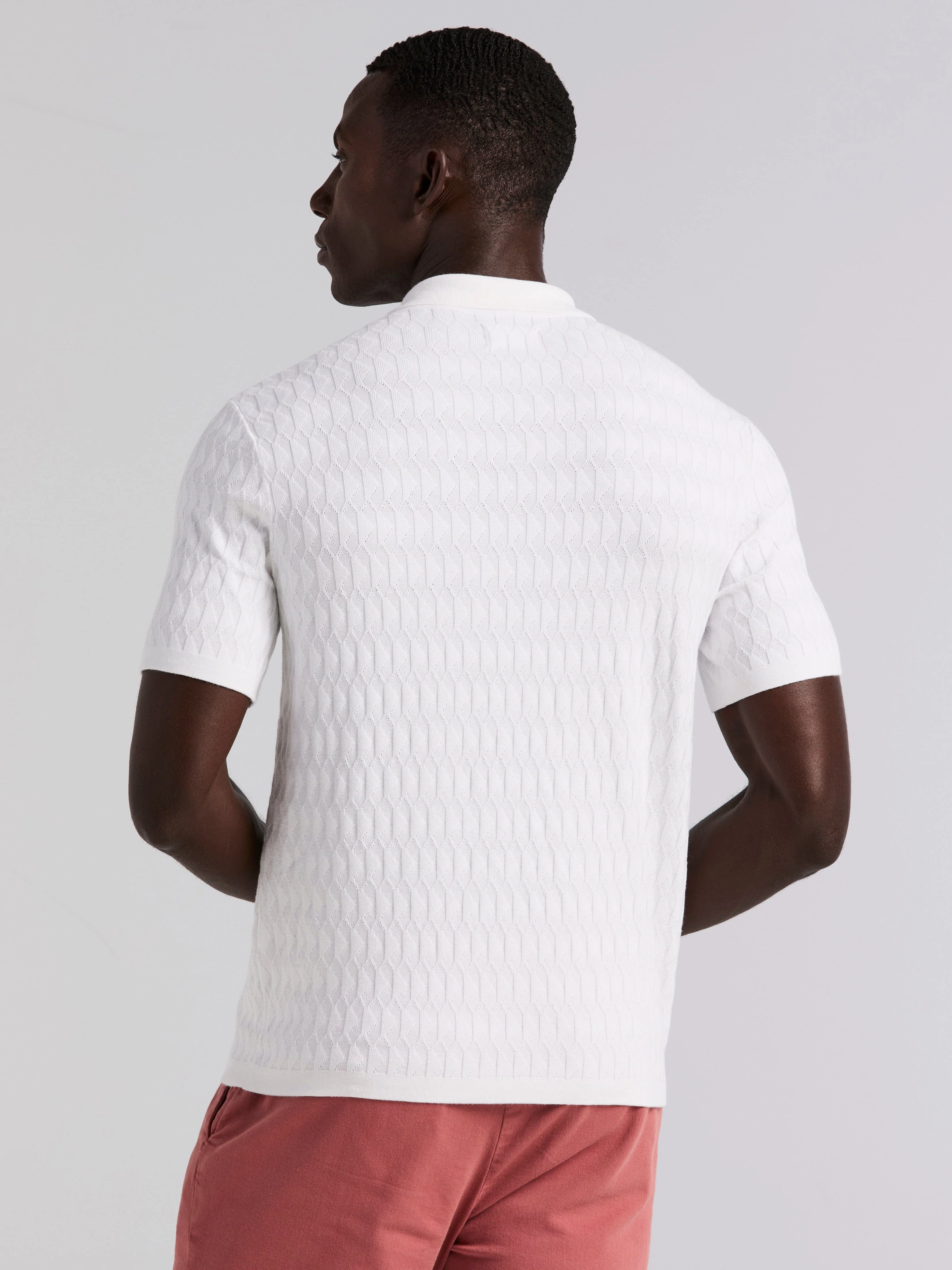 Geometric Pattern Zip Sweater Polo - Image 3