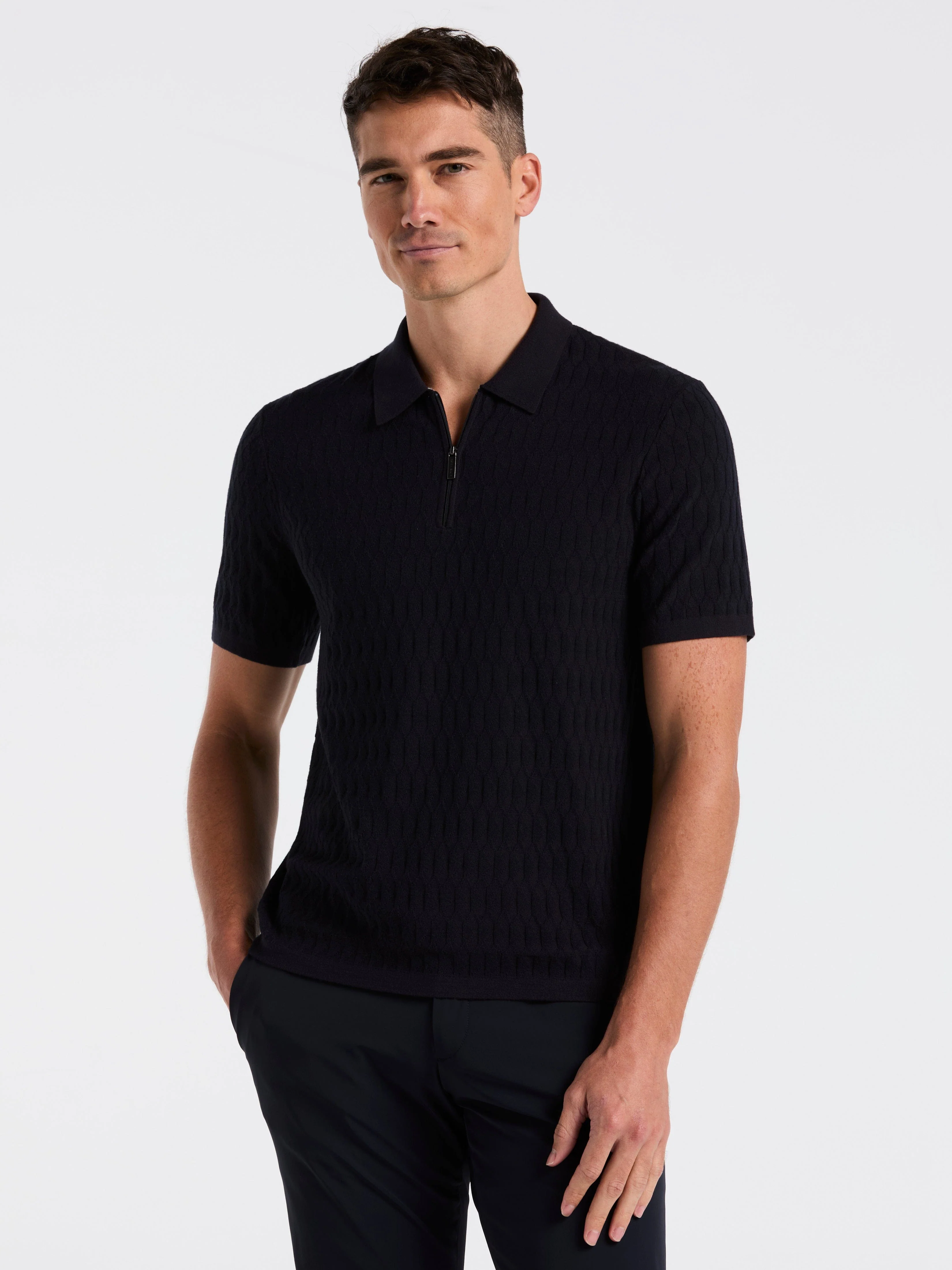 Geometric Pattern Zip Sweater Polo - Image 7