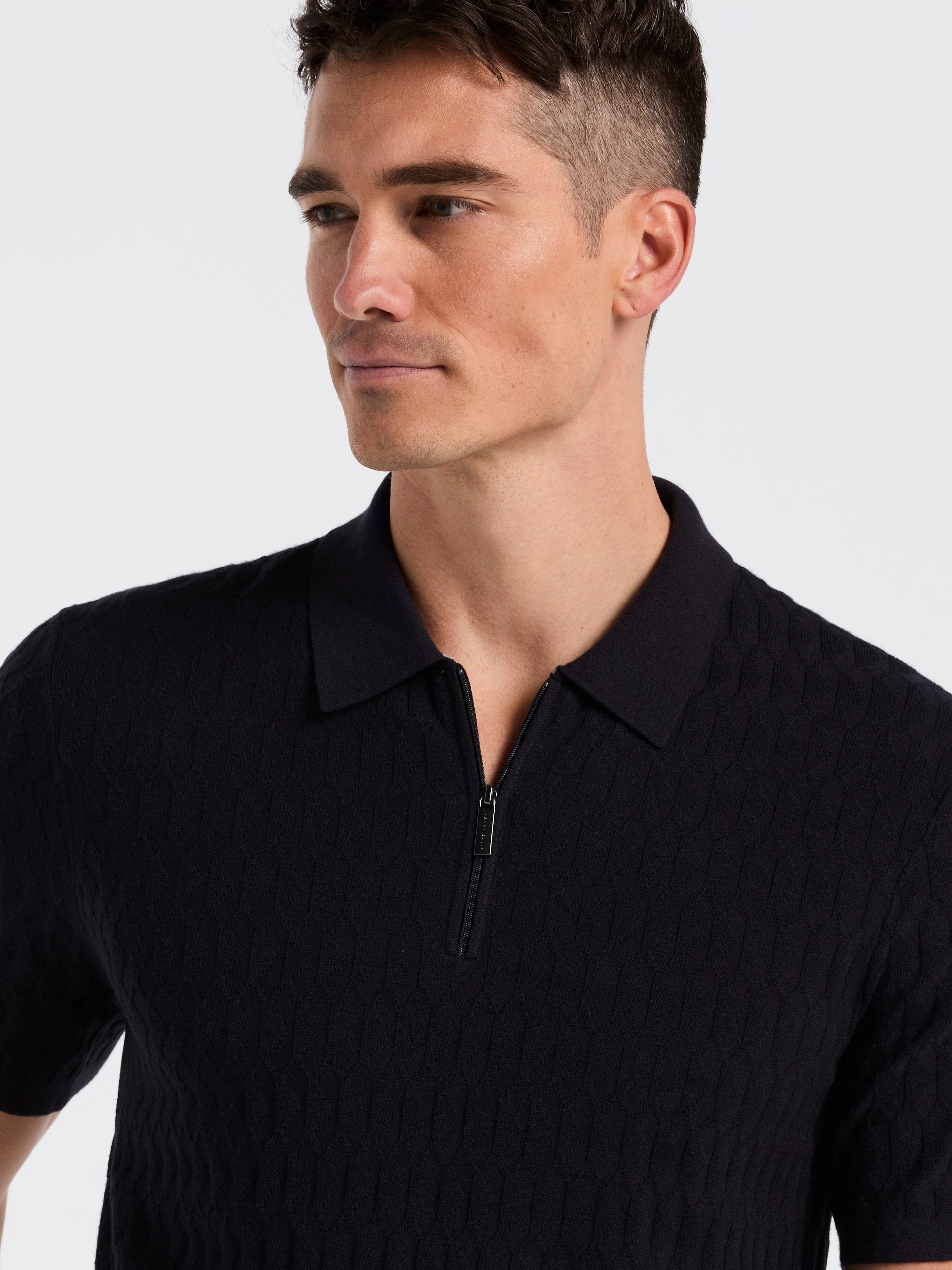 Geometric Pattern Zip Sweater Polo - Image 8