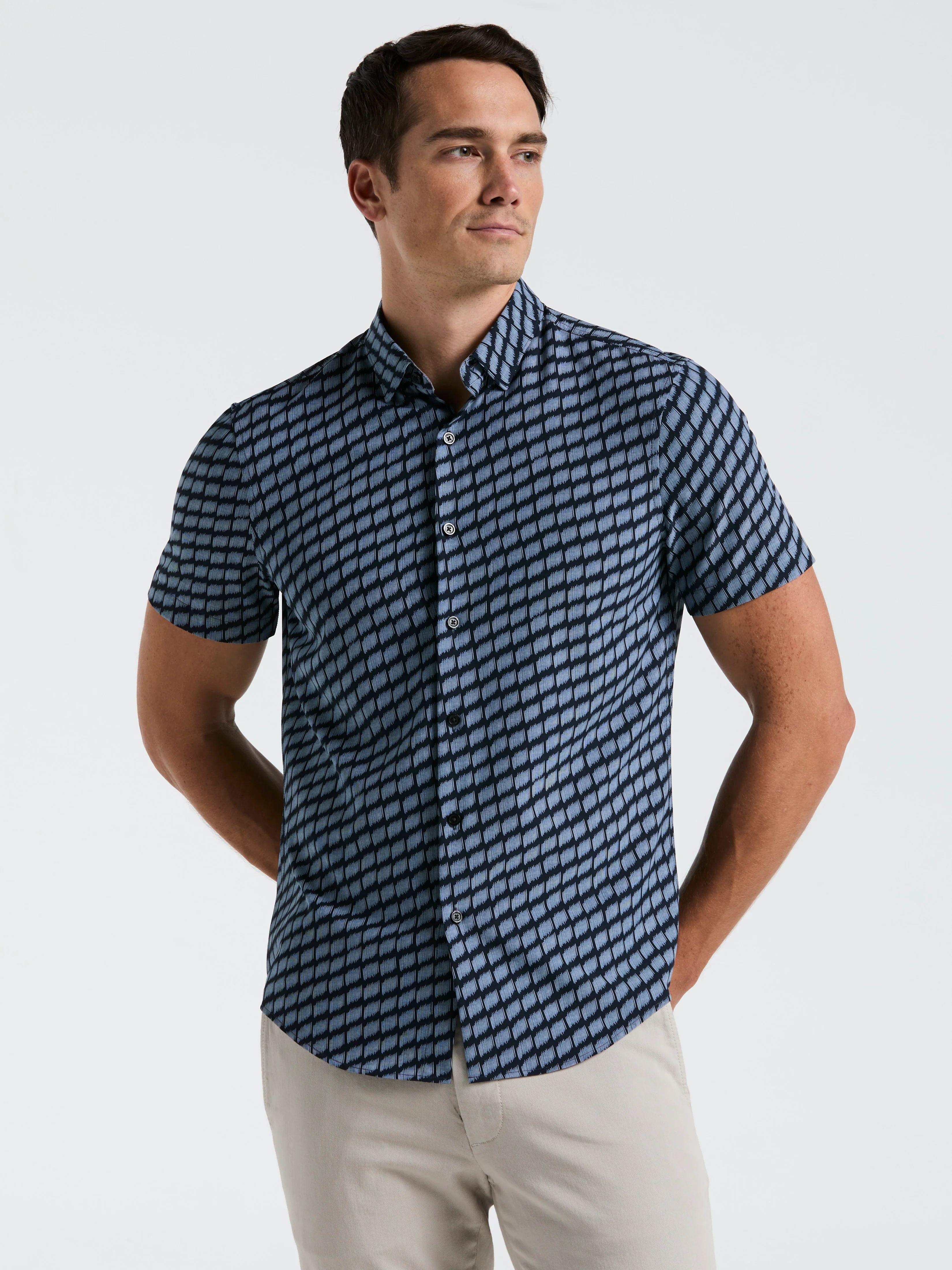 Slim Fit Total Stretch Hash Mark Print Shirt