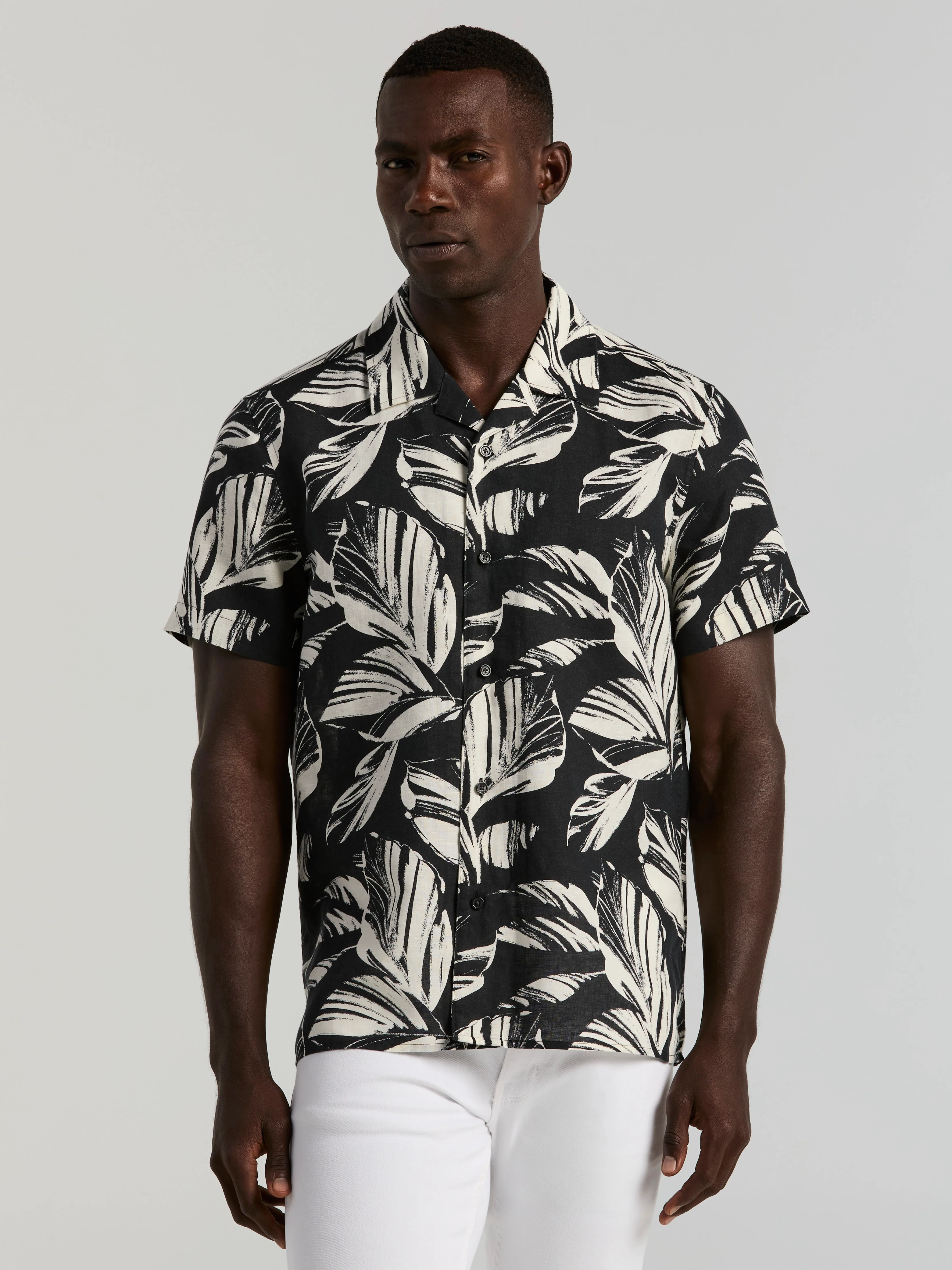 Leaf Print Camp Collar Shirt