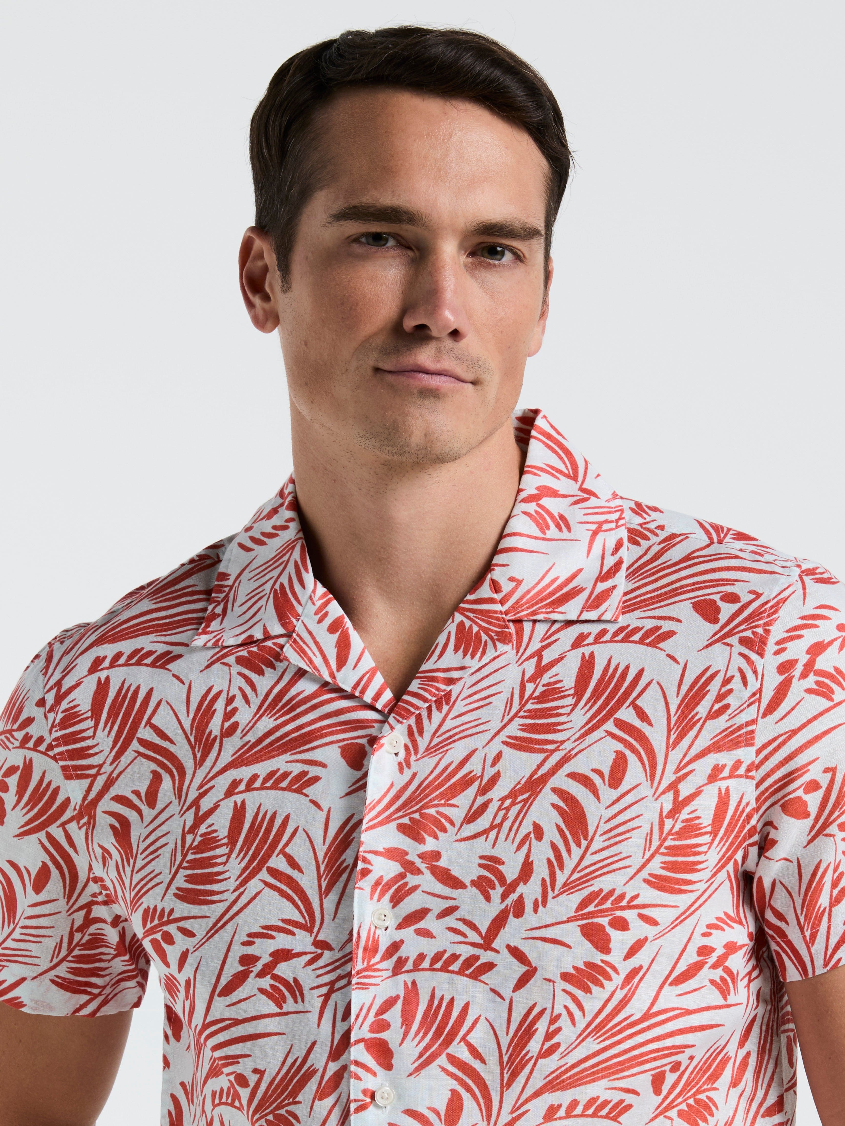 Linen Cotton Abstract Leaf Print Shirt - Image 3