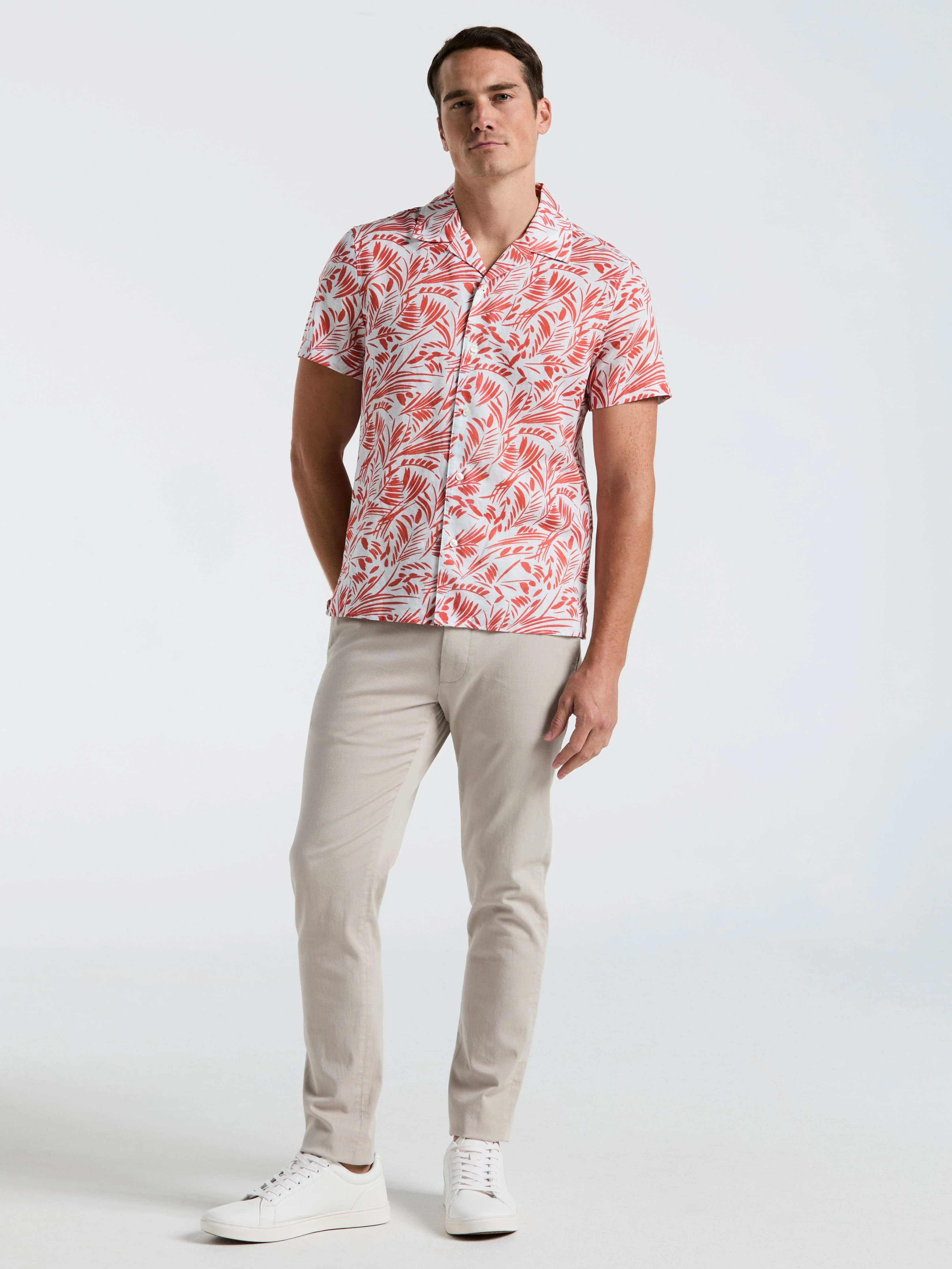 Linen Cotton Abstract Leaf Print Shirt - Image 4