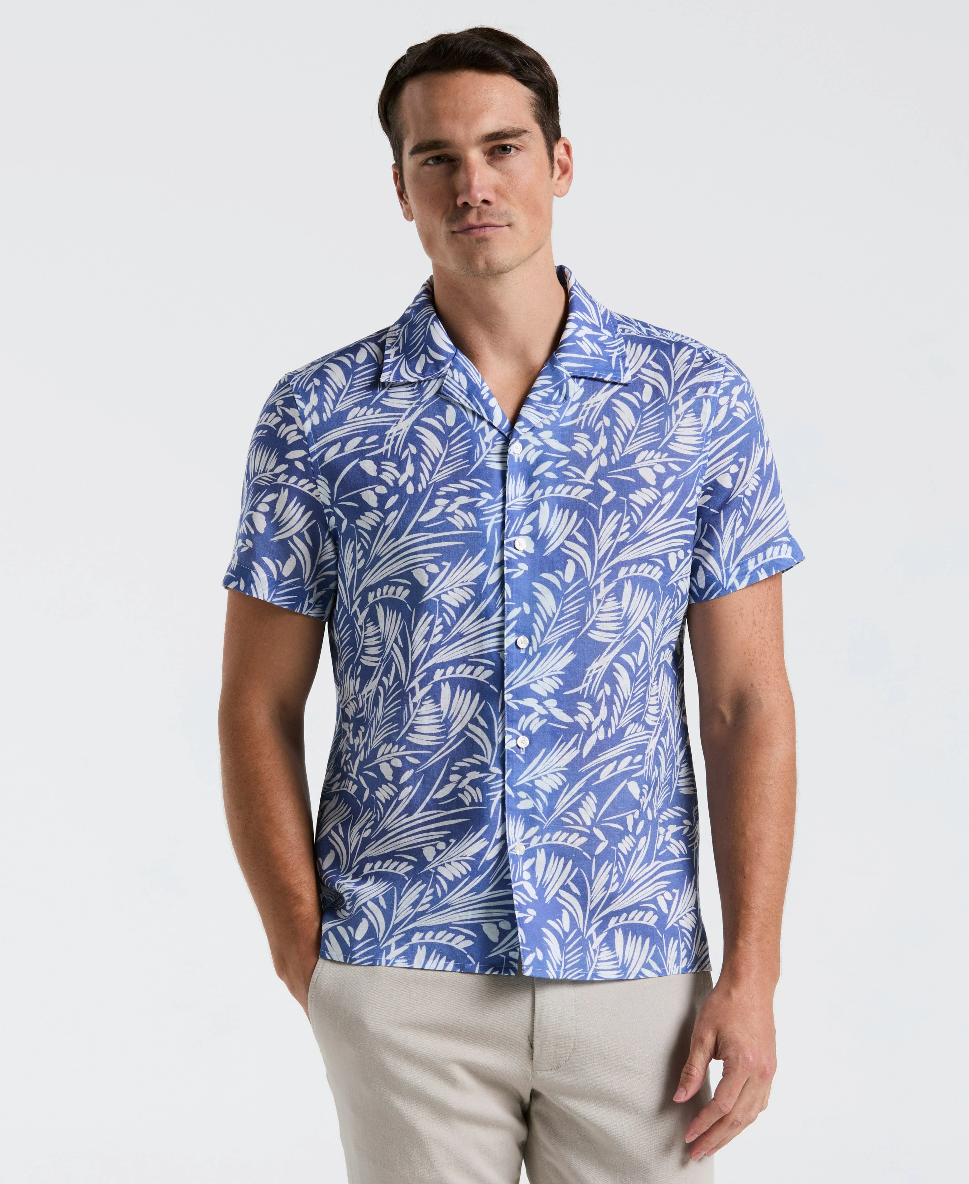 Linen Abstract Leaf Print Shirt