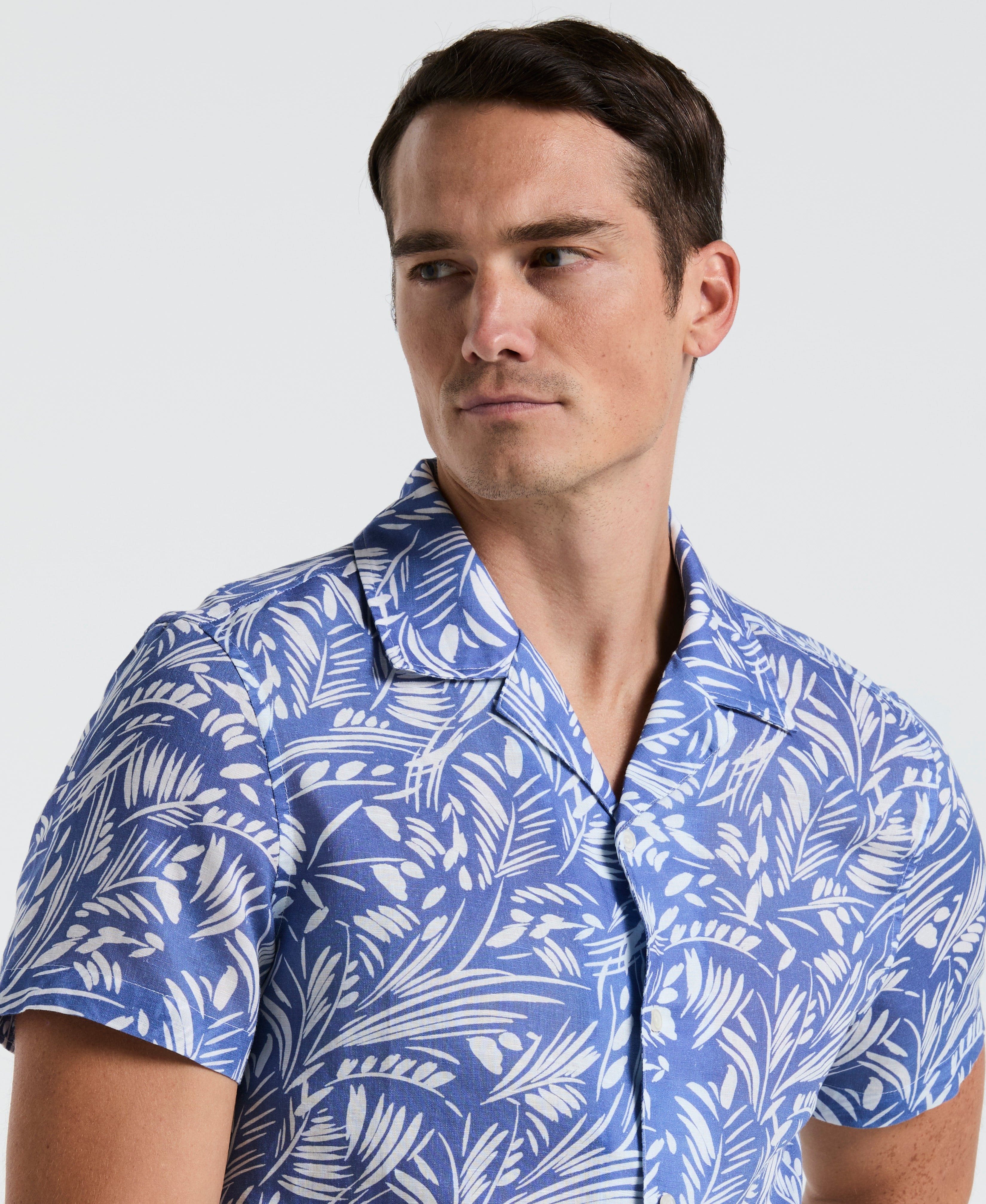 Linen Abstract Leaf Print Shirt - Image 3