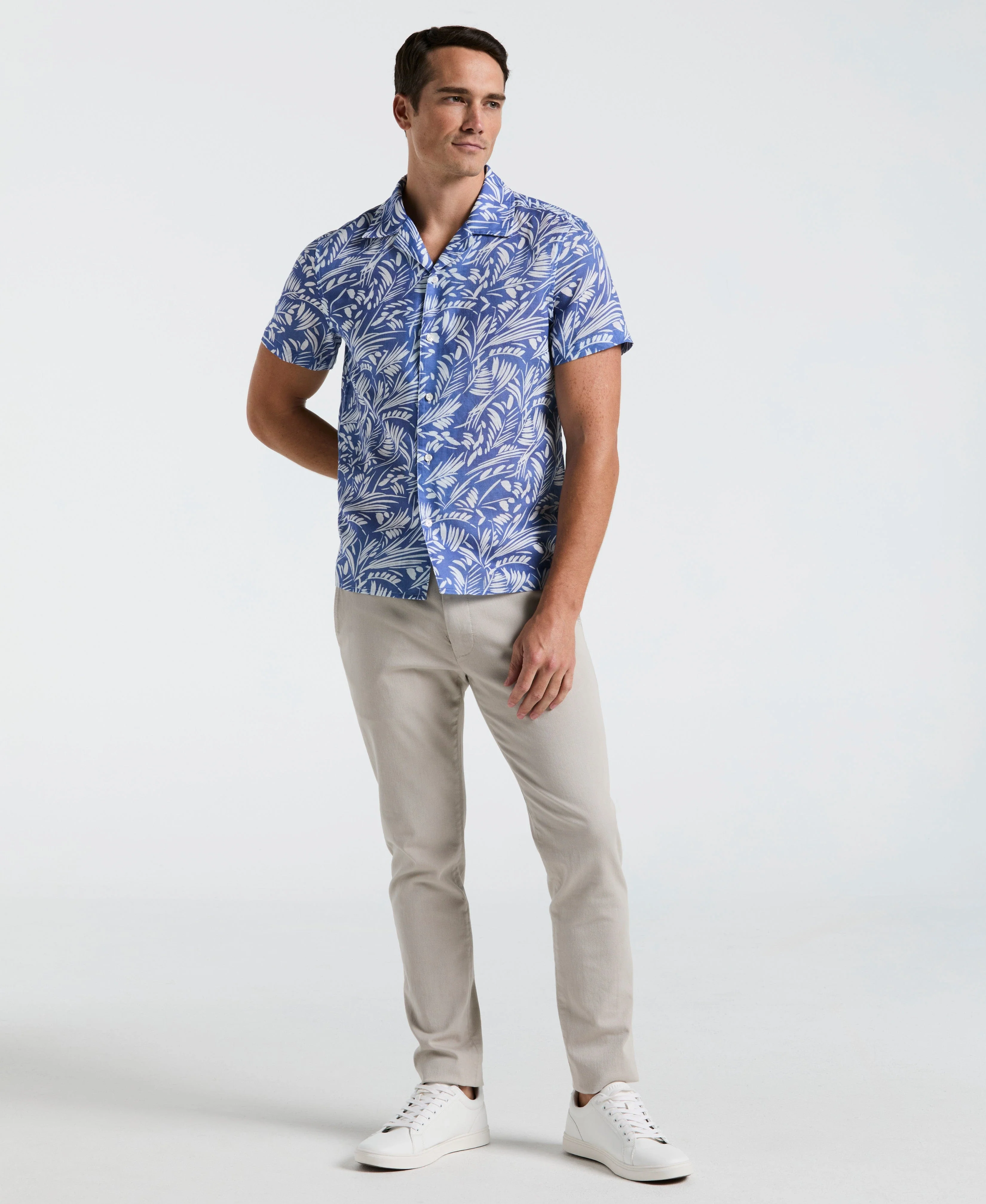 Linen Abstract Leaf Print Shirt - Image 4