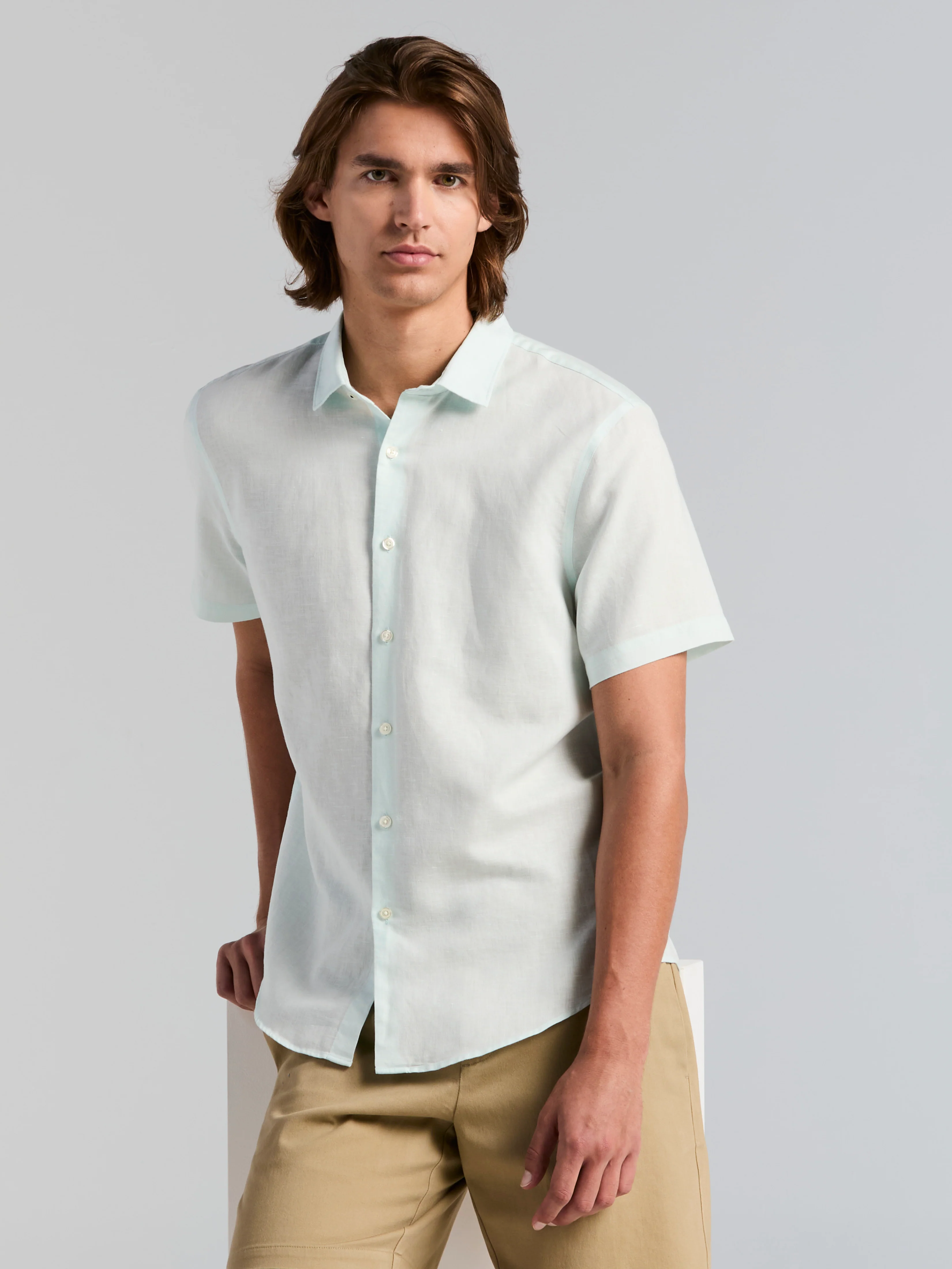 Solid Linen Blend Short Sleeve Shirt