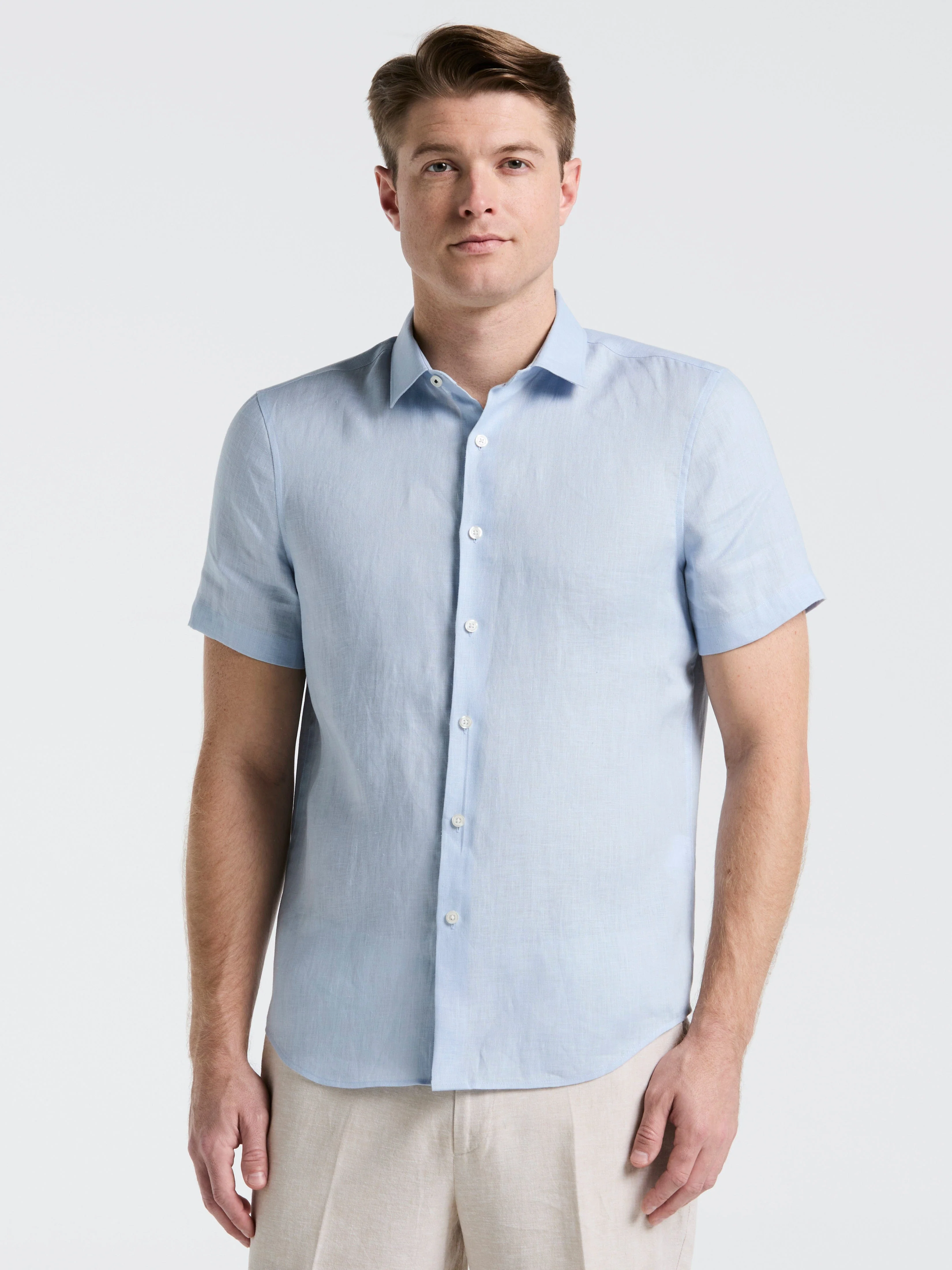 Solid Linen Blend Short Sleeve Shirt - Image 16