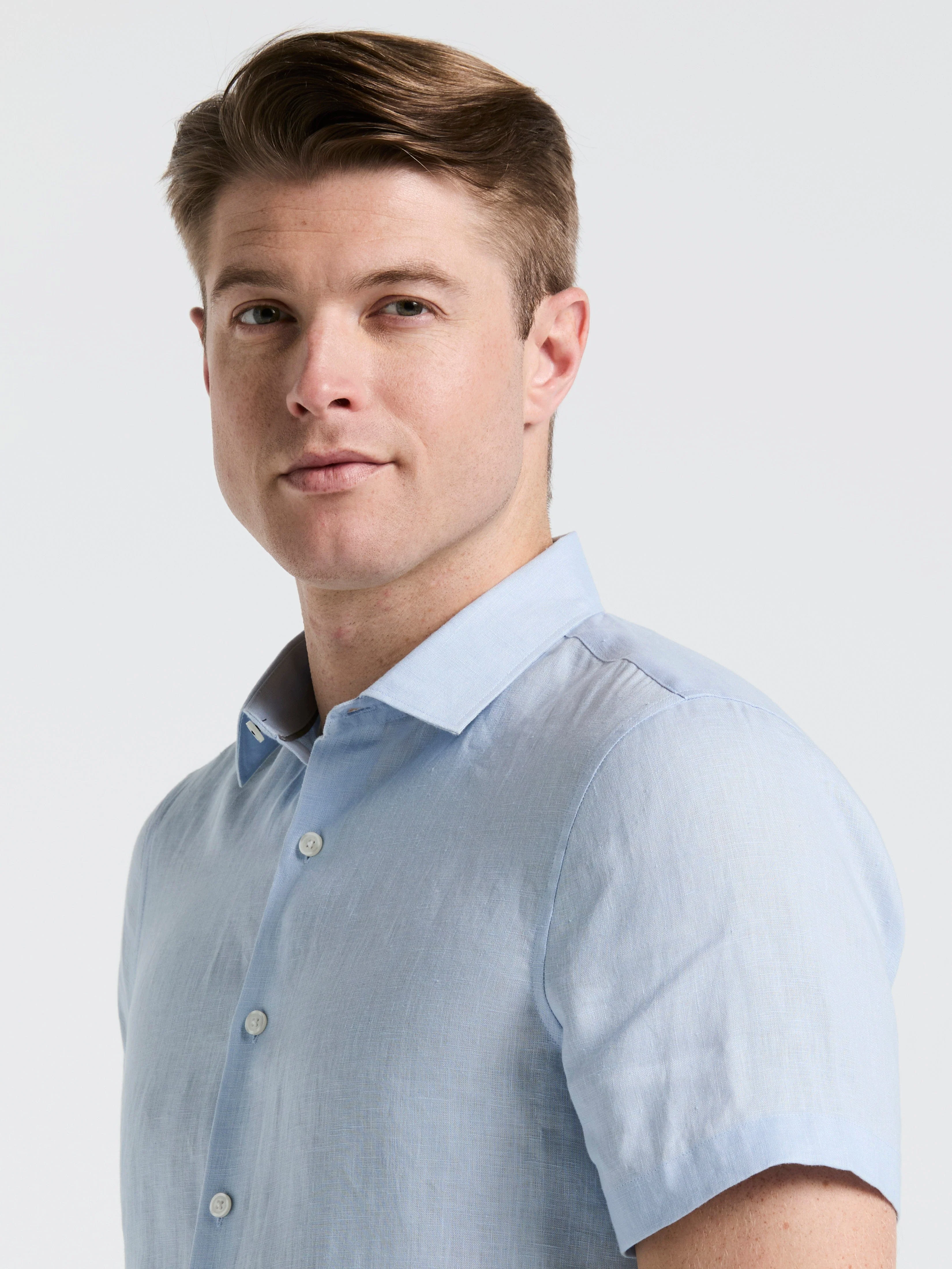Solid Linen Blend Short Sleeve Shirt - Image 17