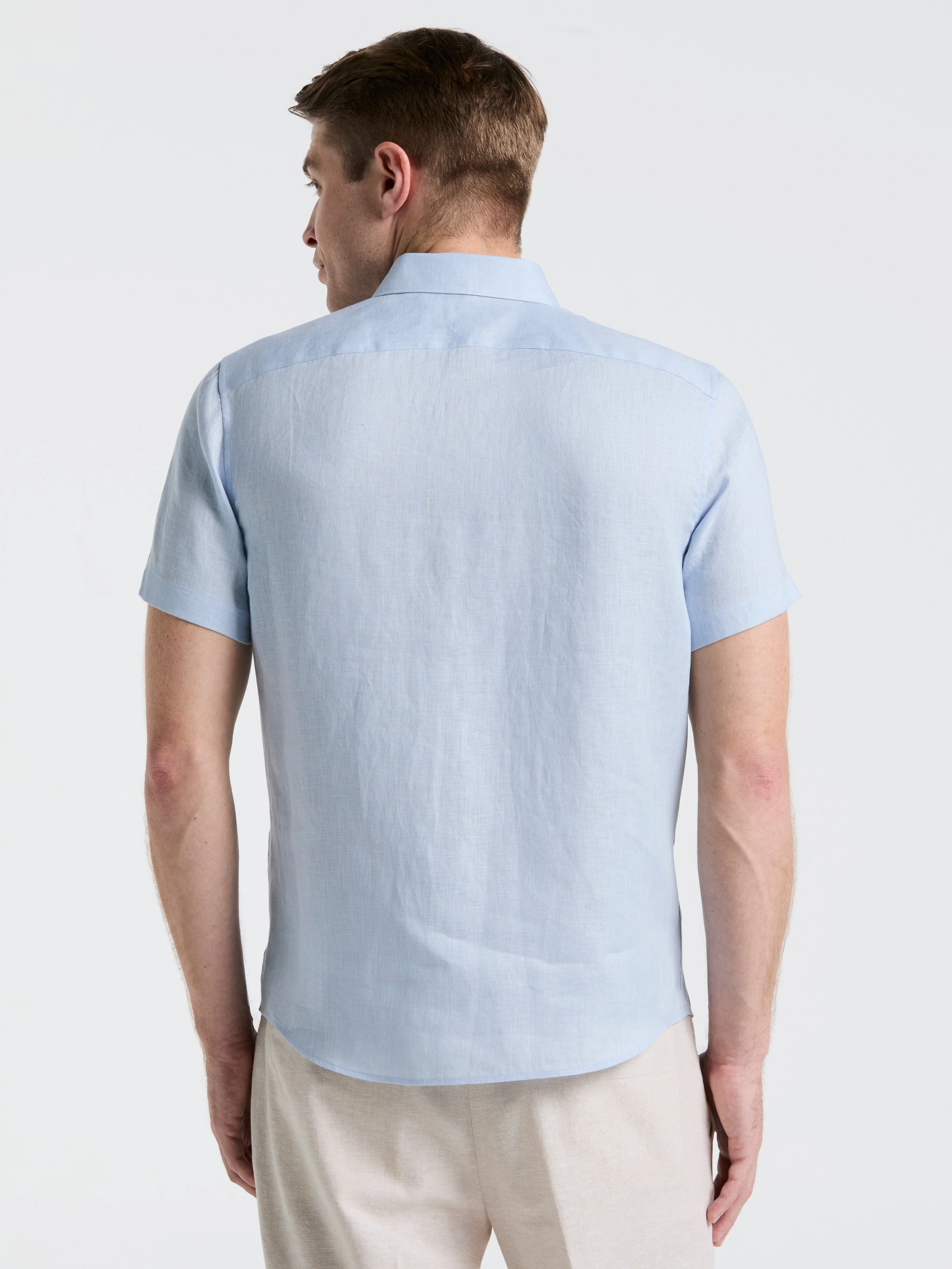 Solid Linen Blend Short Sleeve Shirt - Image 18