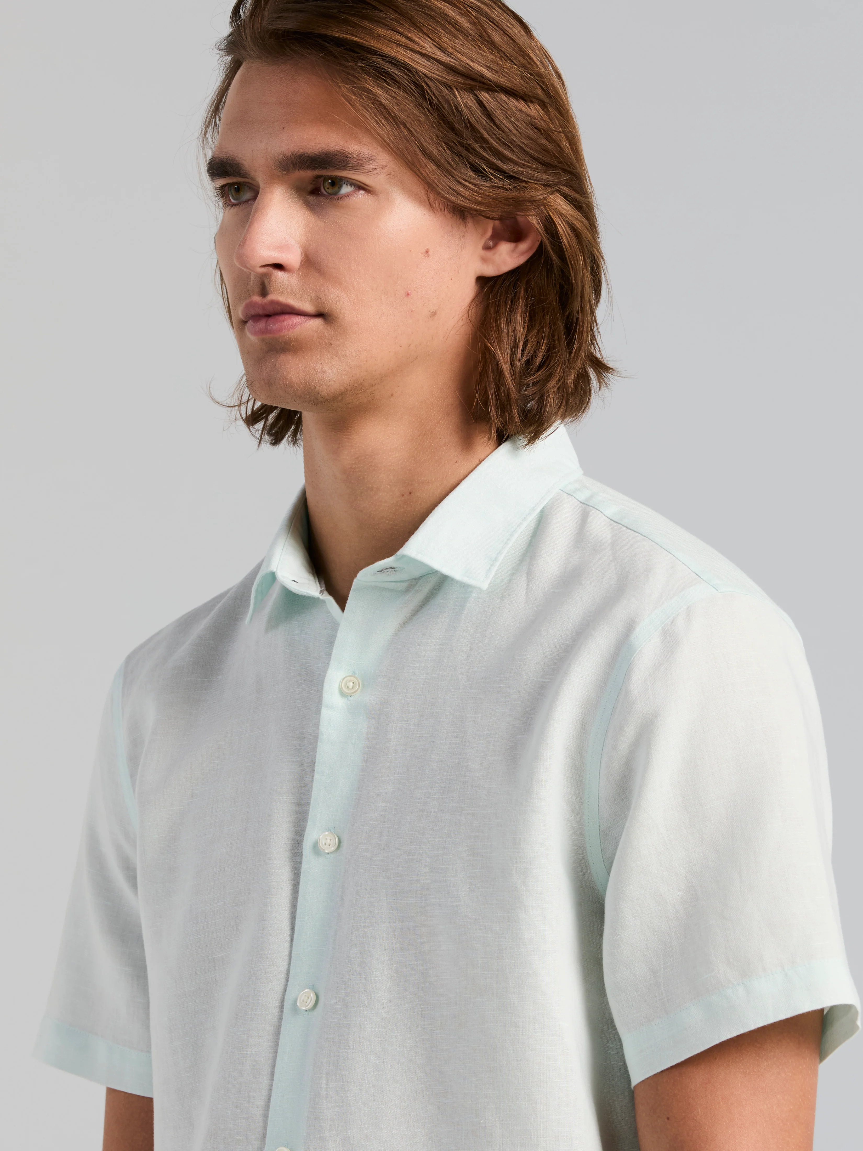 Solid Linen Blend Short Sleeve Shirt - Image 2