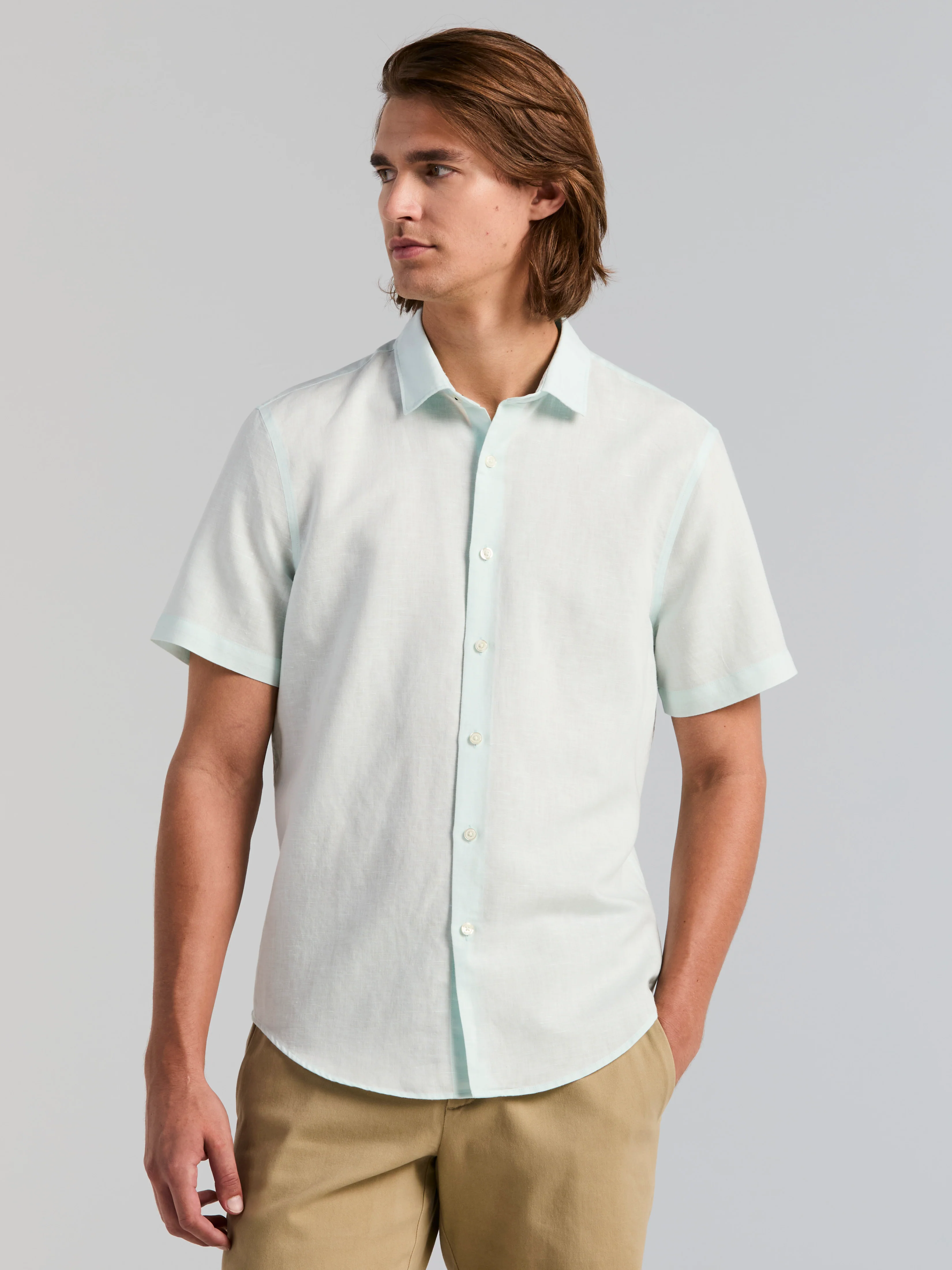 Solid Linen Blend Short Sleeve Shirt - Image 3