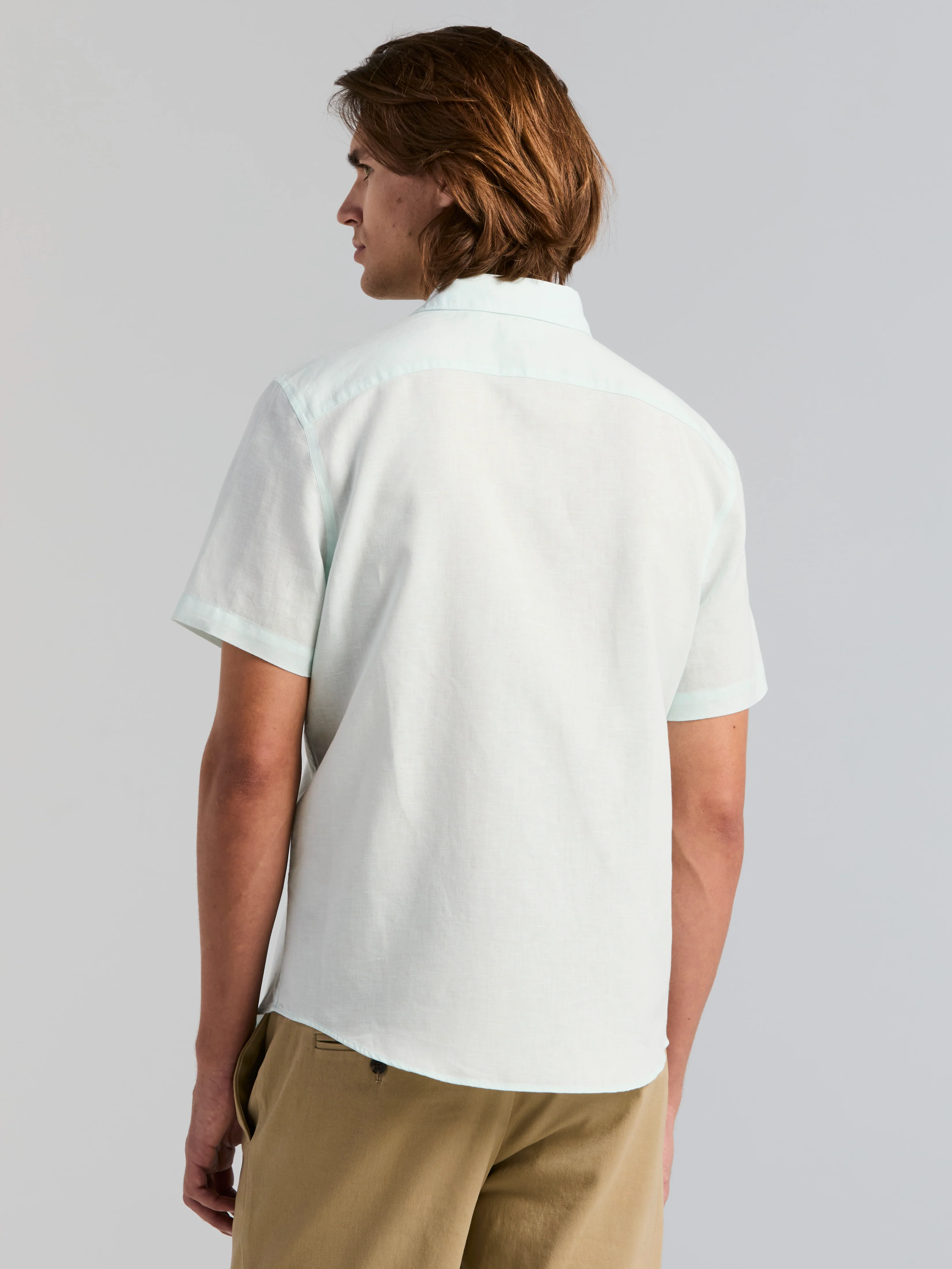 Solid Linen Blend Short Sleeve Shirt - Image 4
