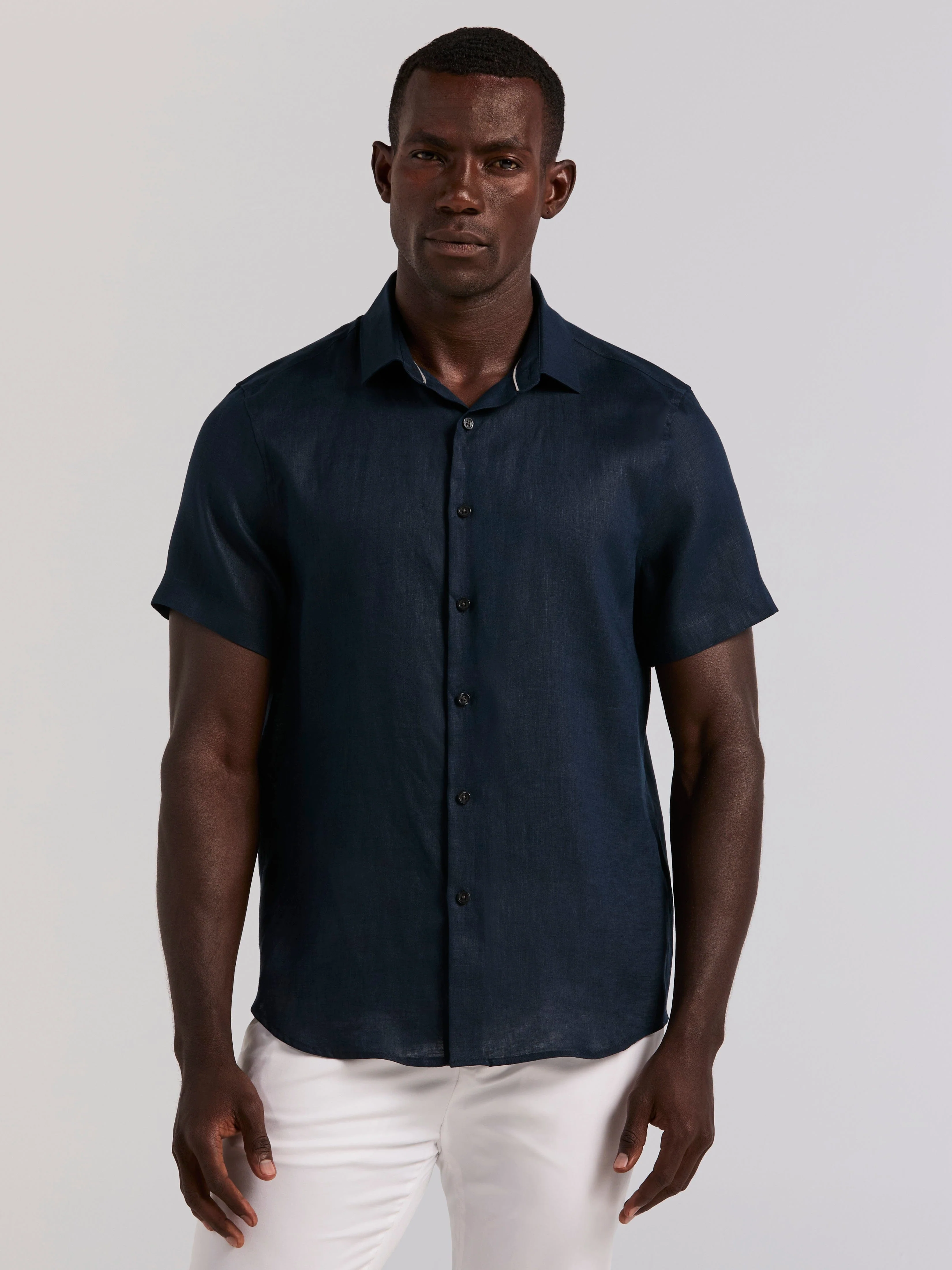 Solid Linen Blend Short Sleeve Shirt - Image 6