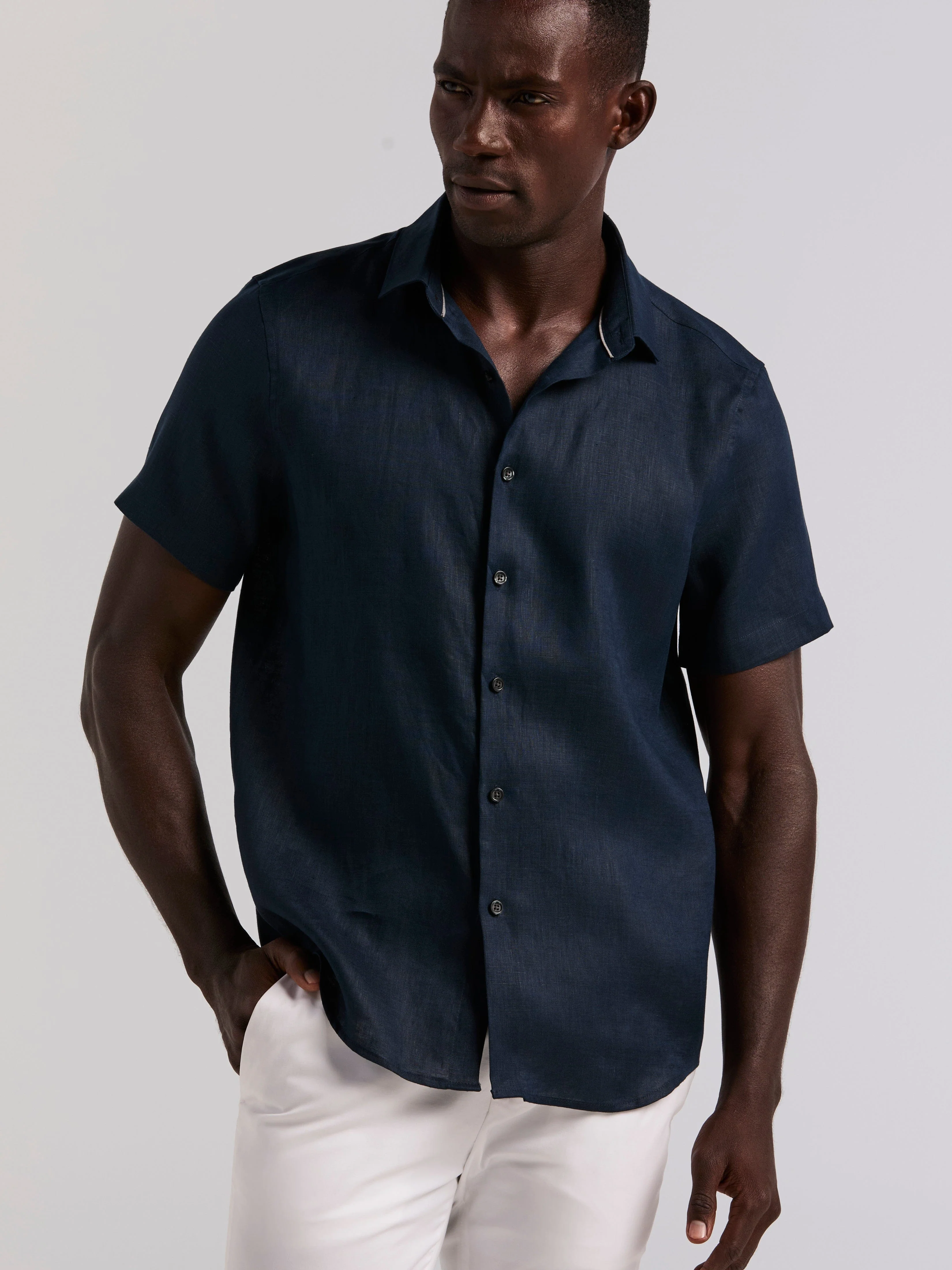 Solid Linen Blend Short Sleeve Shirt - Image 8