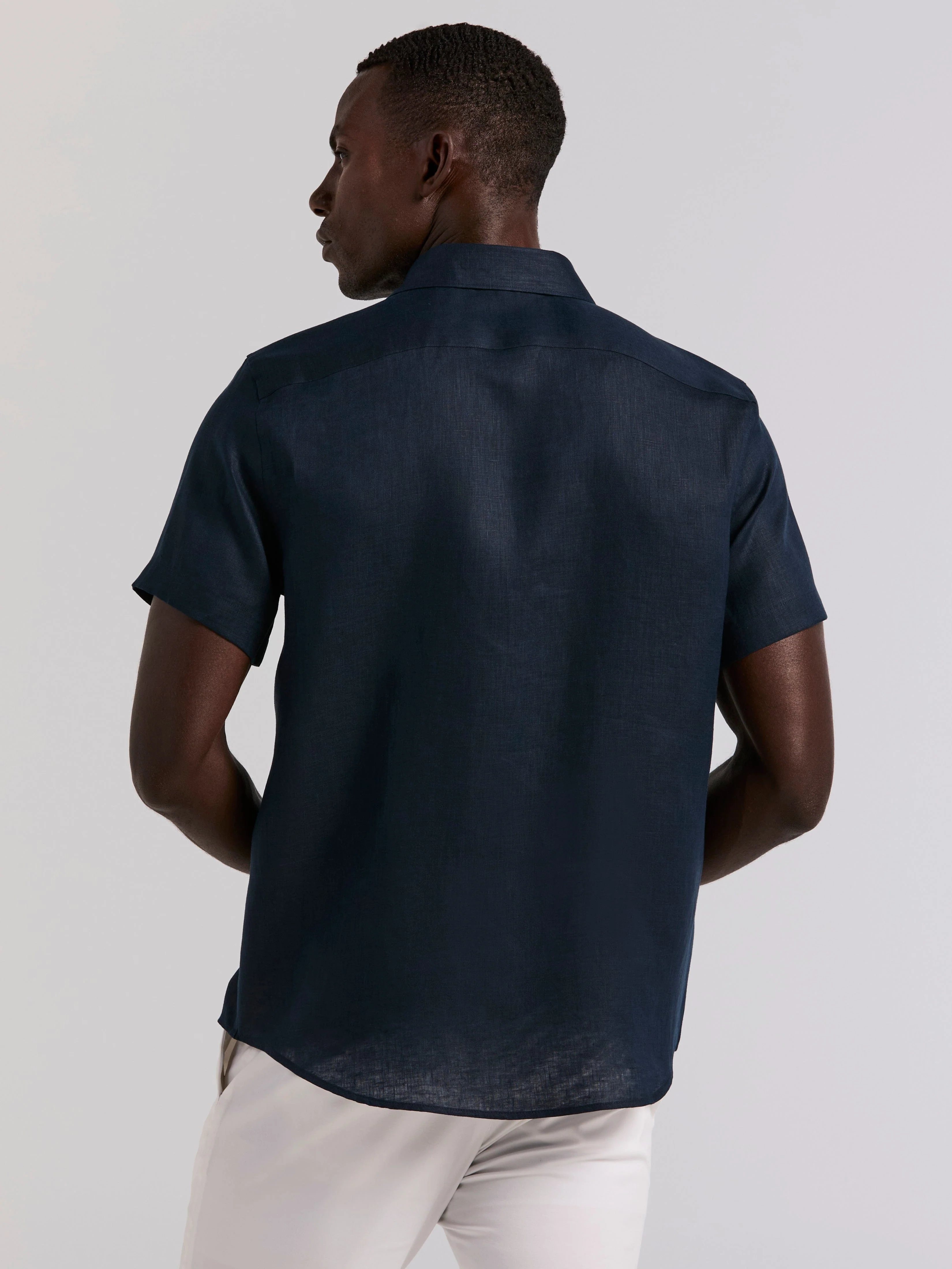 Solid Linen Blend Short Sleeve Shirt - Image 9