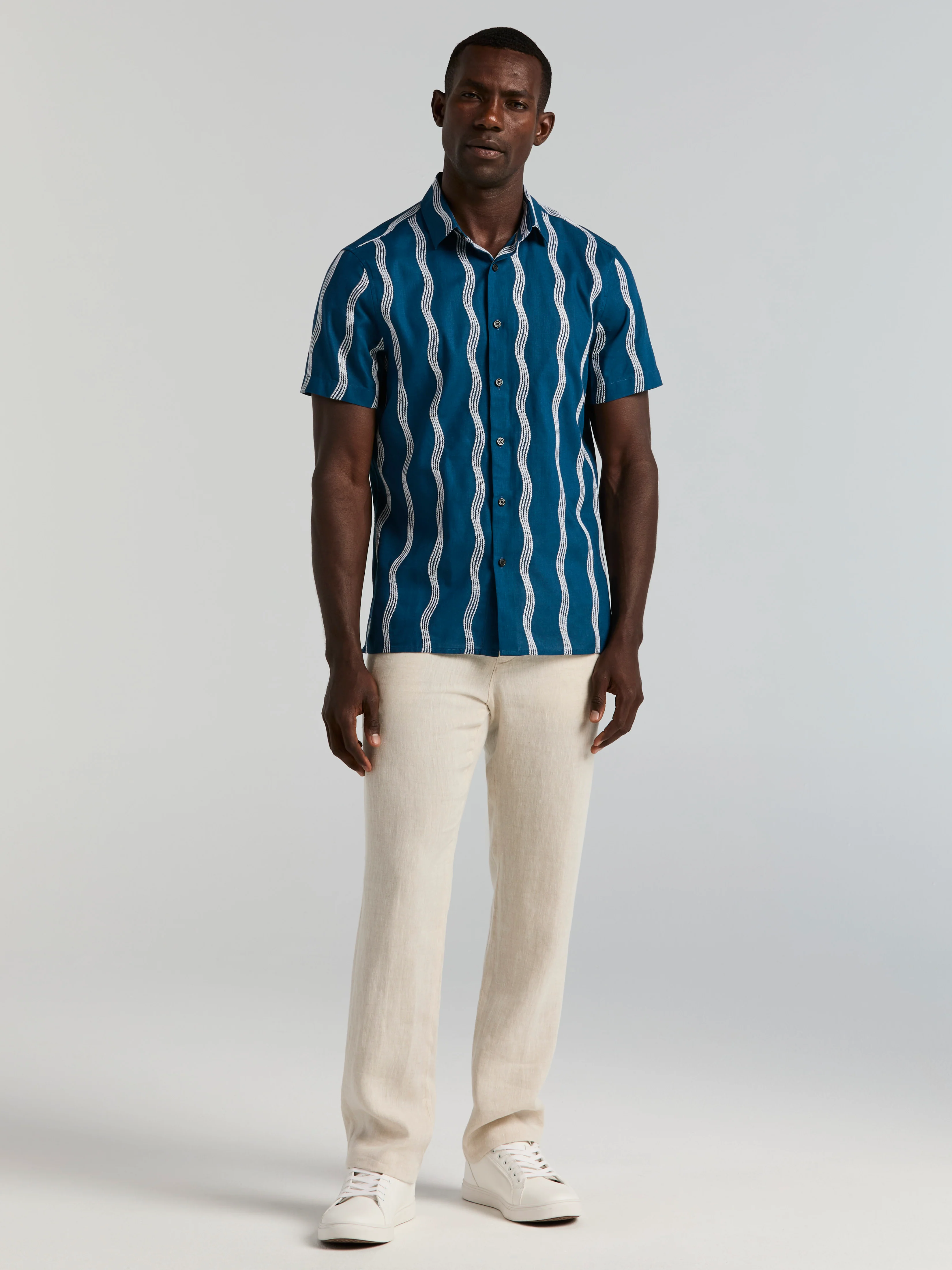 Linen Cotton Wave Print Shirt - Image 4