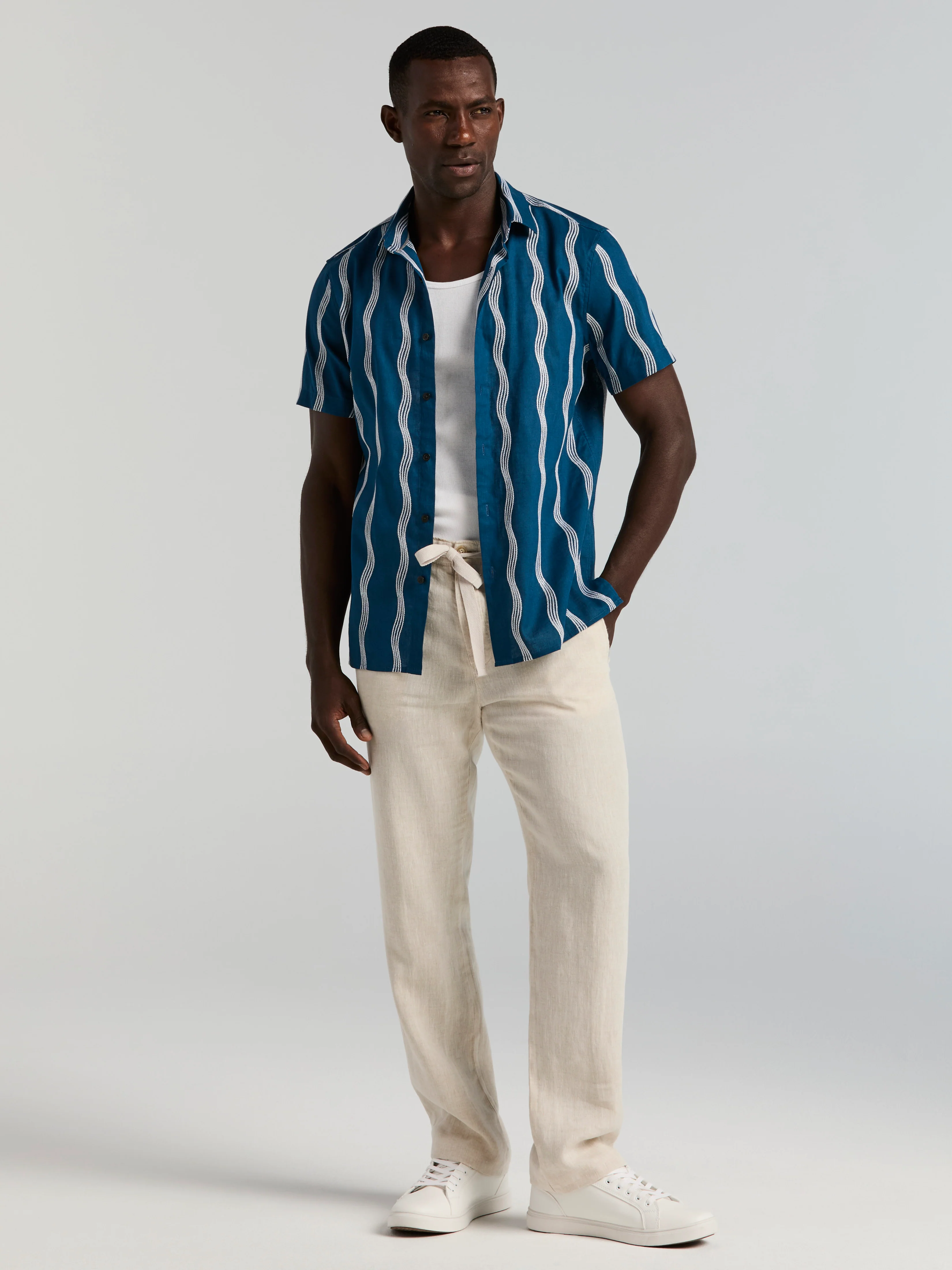 Linen Cotton Wave Print Shirt - Image 5